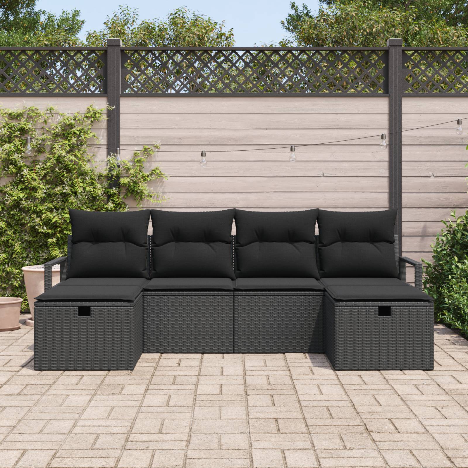 vidaXL 6-teiliges Garten-Sofa-Set mit Kissen aus schwarzem Poly-Rattan