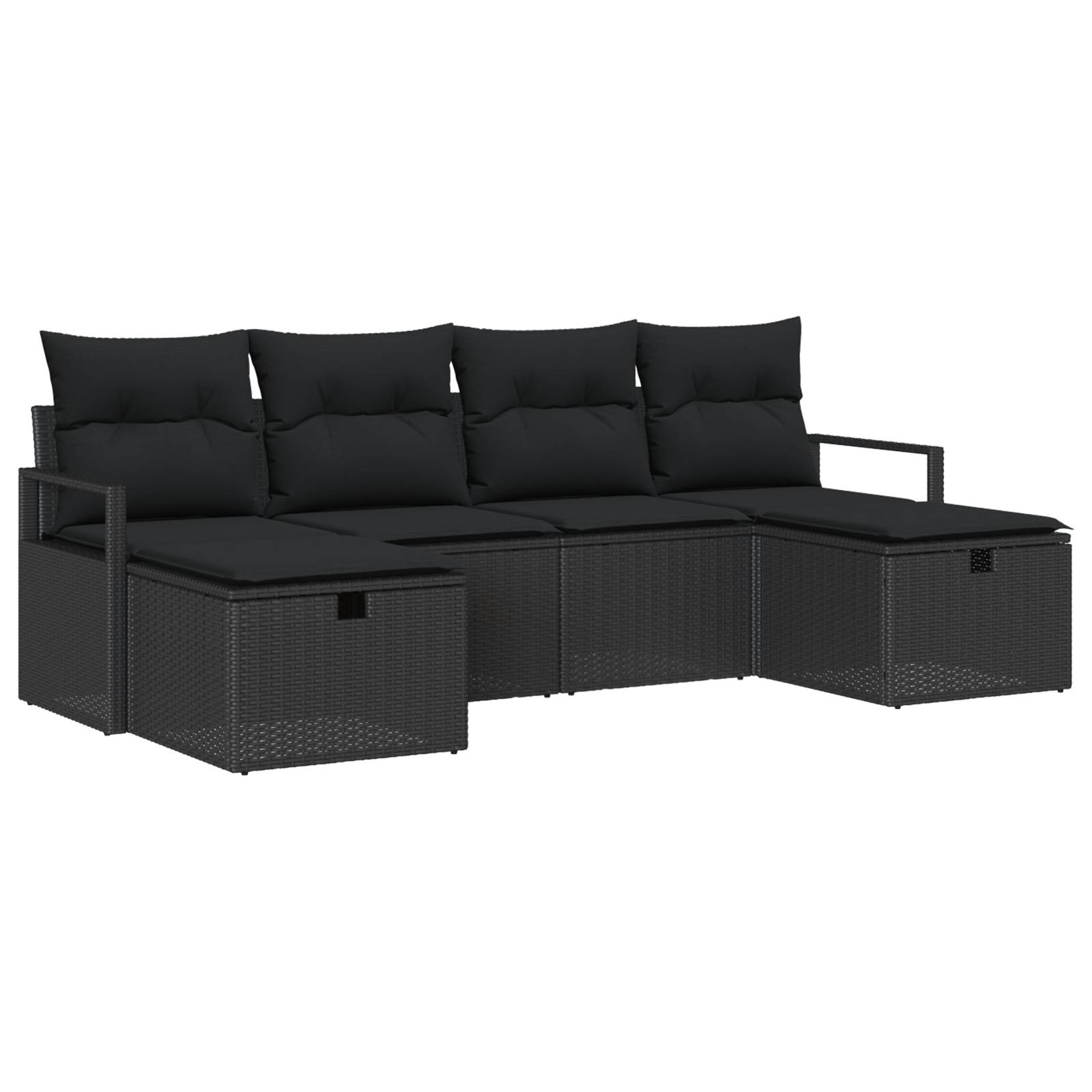 vidaXL 6-teiliges Garten-Sofa-Set mit Kissen aus schwarzem Poly-Rattan