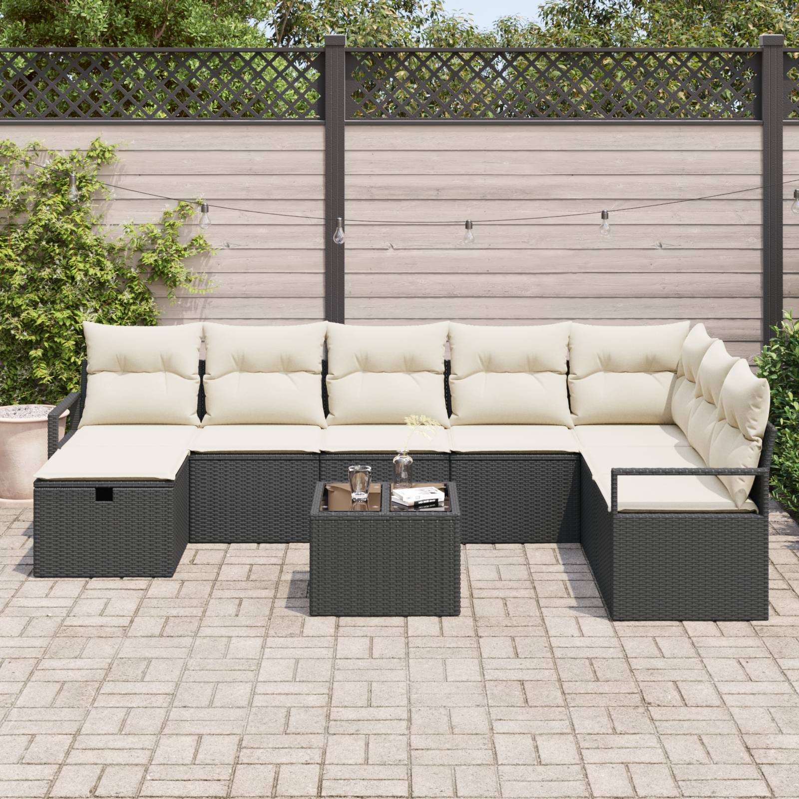 vidaXL 9-teiliges Garten Sofaset mit Kissen aus schwarzem Poly-Rattan