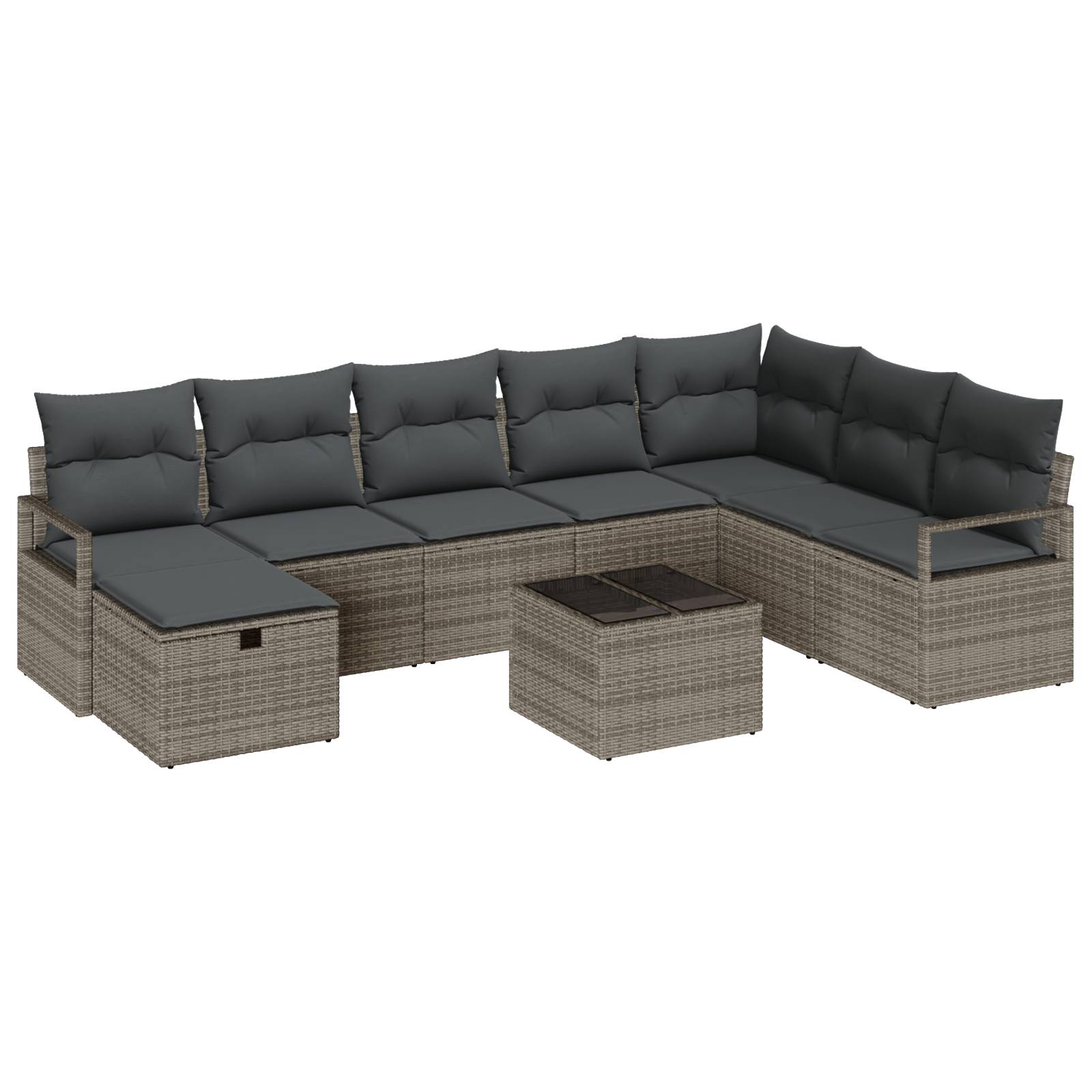 vidaXL 9-teiliges Garten Sofa Set mit Kissen Grau Poly Rattan