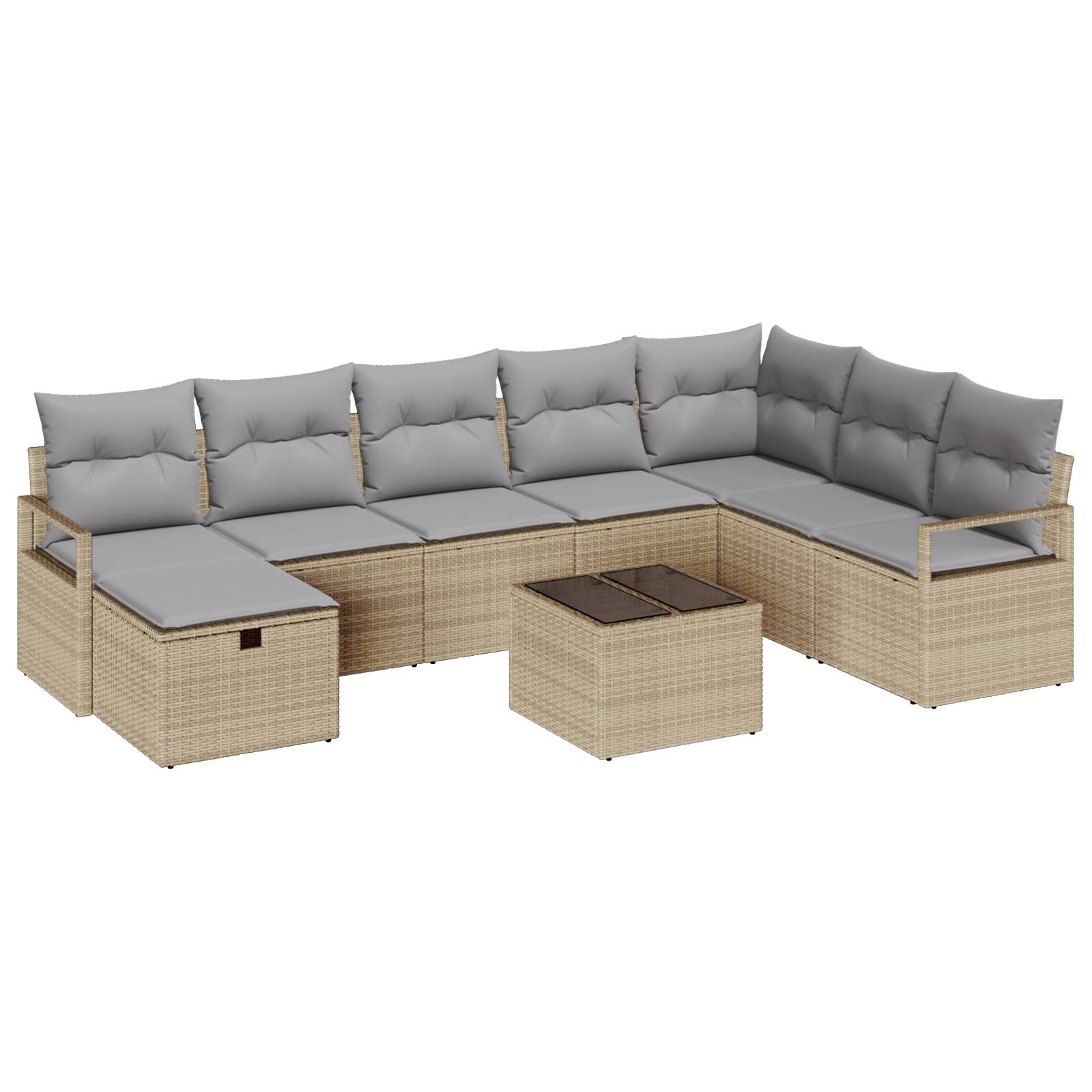 vidaXL 9-teiliges Garten Sofa Set mit Kissen Beige Poly Rattan
