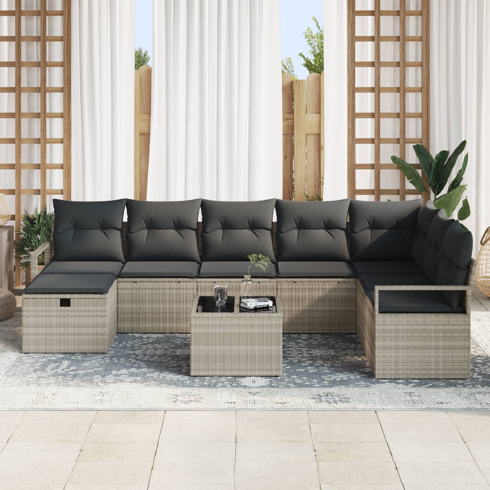vidaXL 9-teilige Garten Sofa Set mit Kissen Hellgrau Poly Rattan