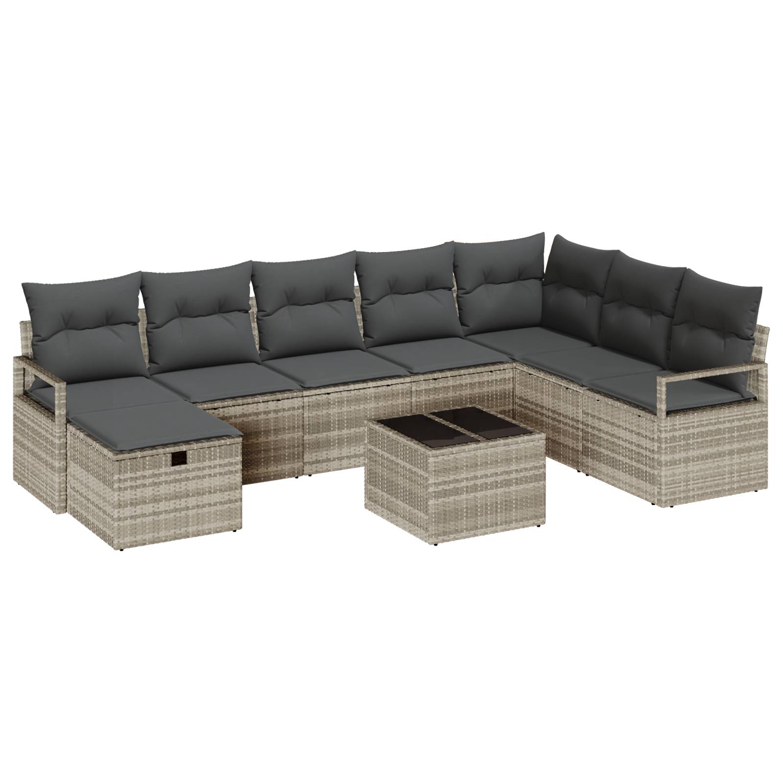 vidaXL 9-teilige Garten Sofa Set mit Kissen Hellgrau Poly Rattan