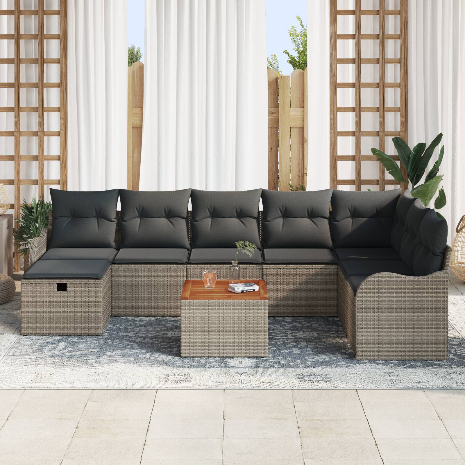 vidaXL 9-teiliges Garten Sofa Set mit Kissen Grau Poly Rattan