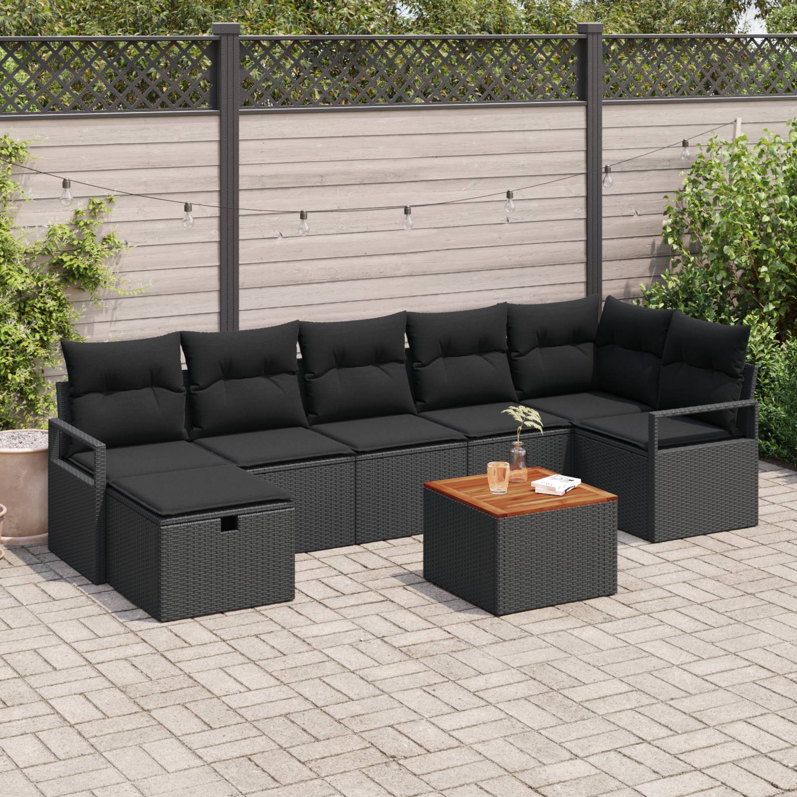 vidaXL 8-Teiliges Garten Sofa Set mit Kissen Schwarz Poly Rattan