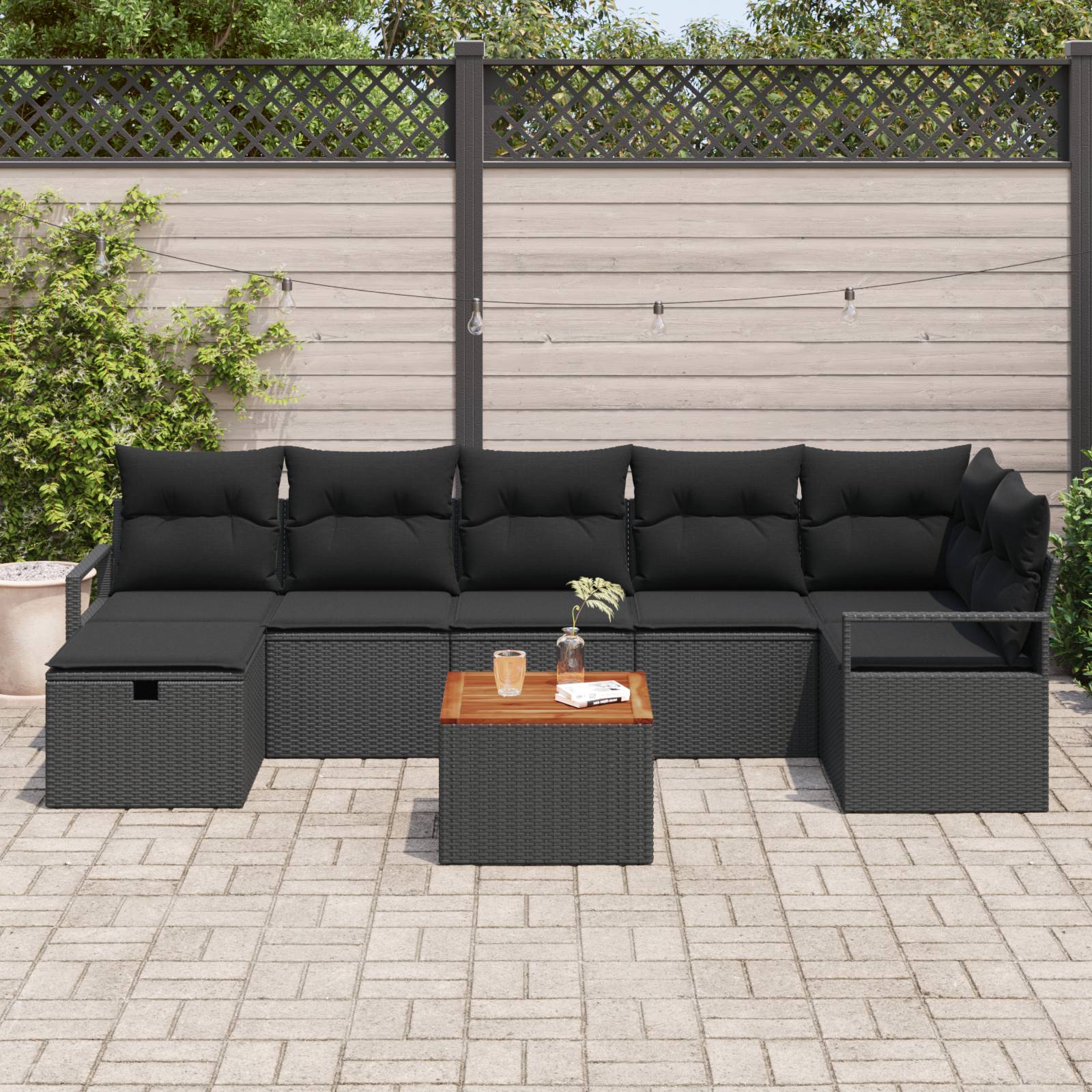 vidaXL 8-Teiliges Garten Sofa Set mit Kissen Schwarz Poly Rattan