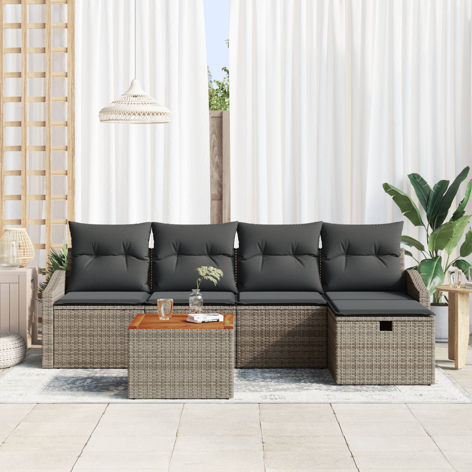 vidaXL 6-teiliges Garten Sofaset mit Kissen Grau Poly Rattan