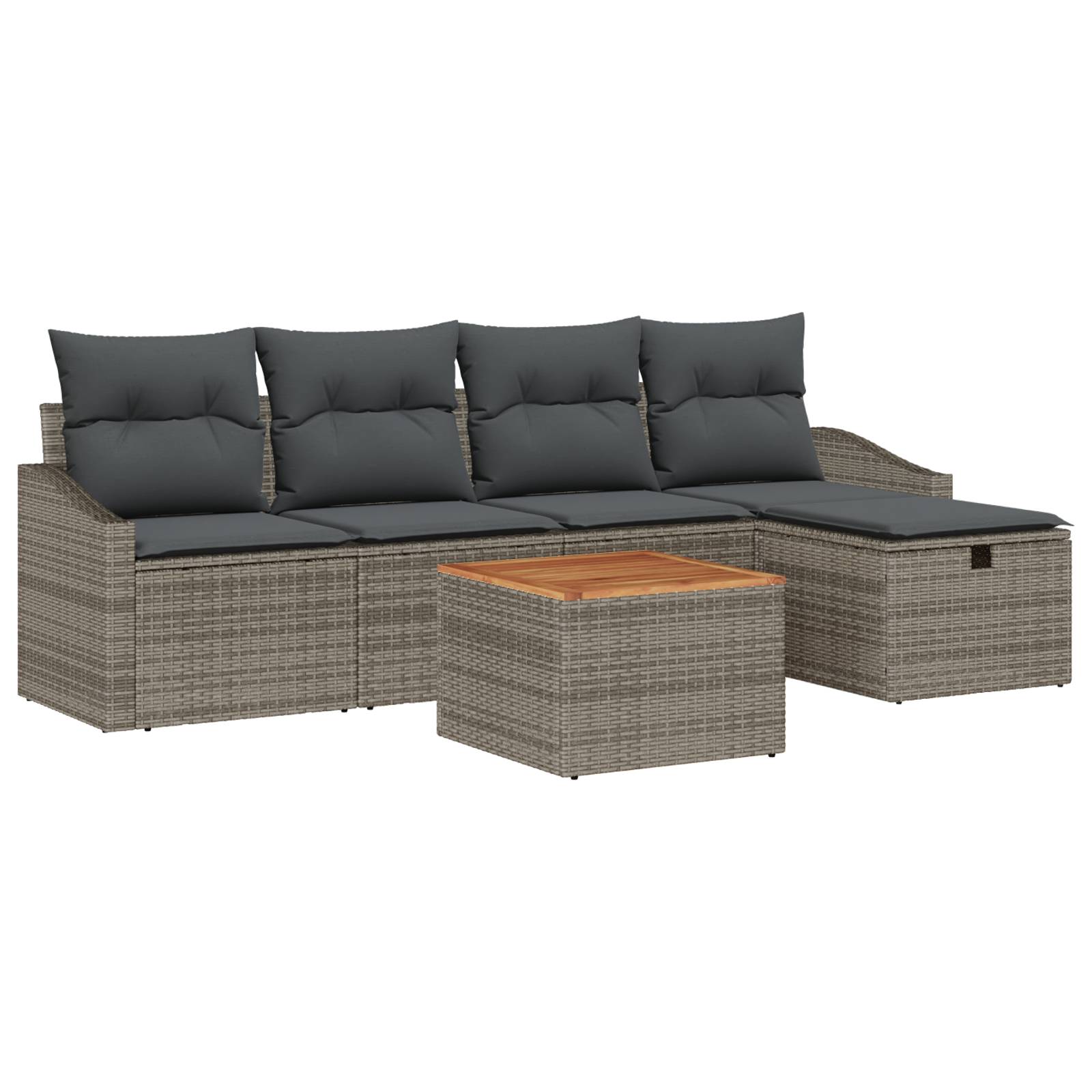 vidaXL 6-teiliges Garten Sofaset mit Kissen Grau Poly Rattan