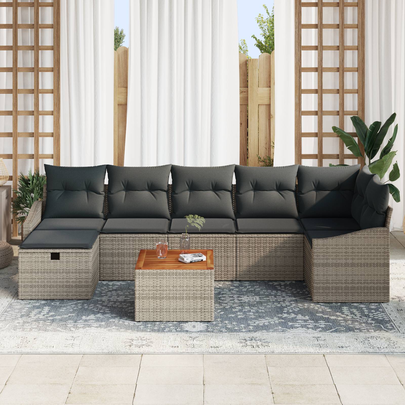 vidaXL 8-tlg. Garten-Sofagarnitur mit Kissen Grau Poly Rattan