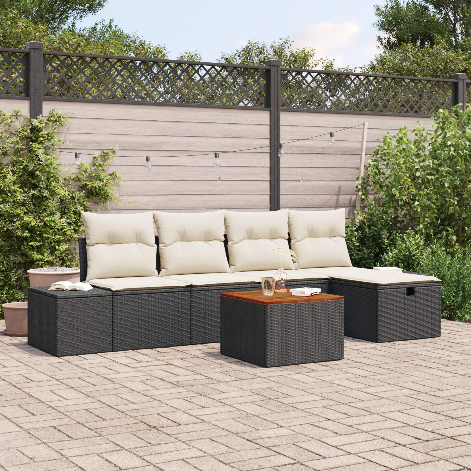 vidaXL 6-teiliges Garten Sofaset mit Kissen Schwarz Poly Rattan