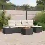 vidaXL 6-teiliges Garten Sofaset mit Kissen Schwarz Poly Rattan vidaXL 6-teiliges Garten Sofaset mit Kissen Schwarz Poly Rattan