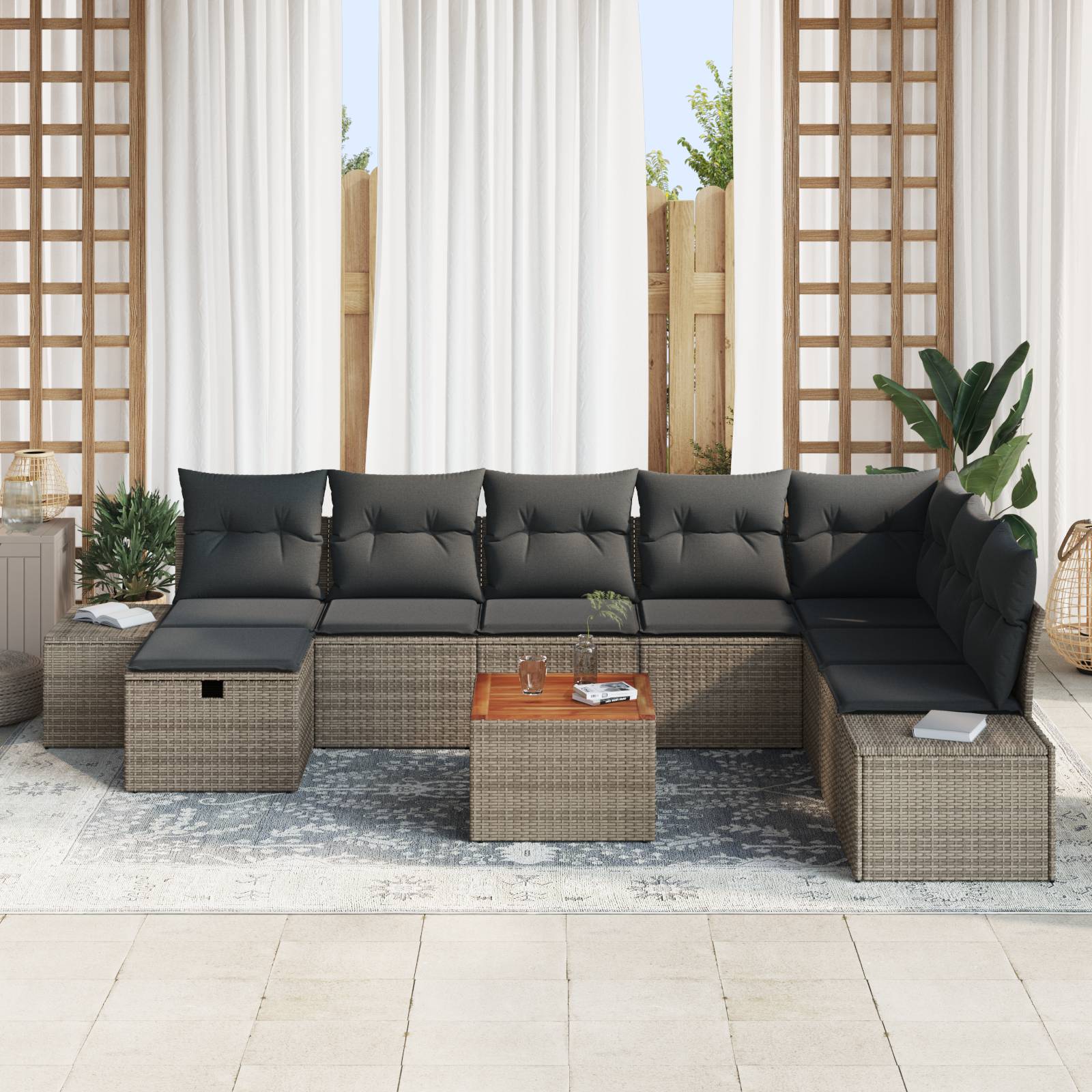 vidaXL 9-teiliges Garten Sofa Set mit Kissen Grau Poly Rattan