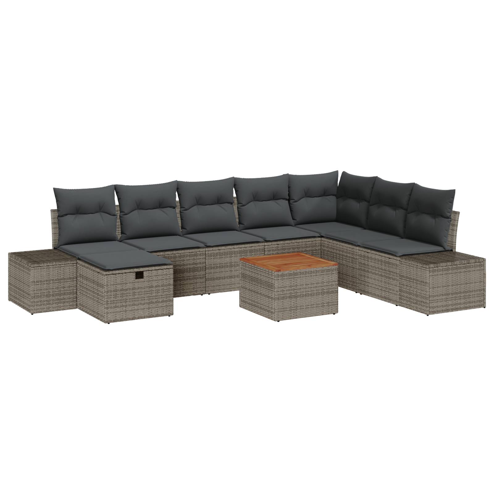 vidaXL 9-teiliges Garten Sofa Set mit Kissen Grau Poly Rattan
