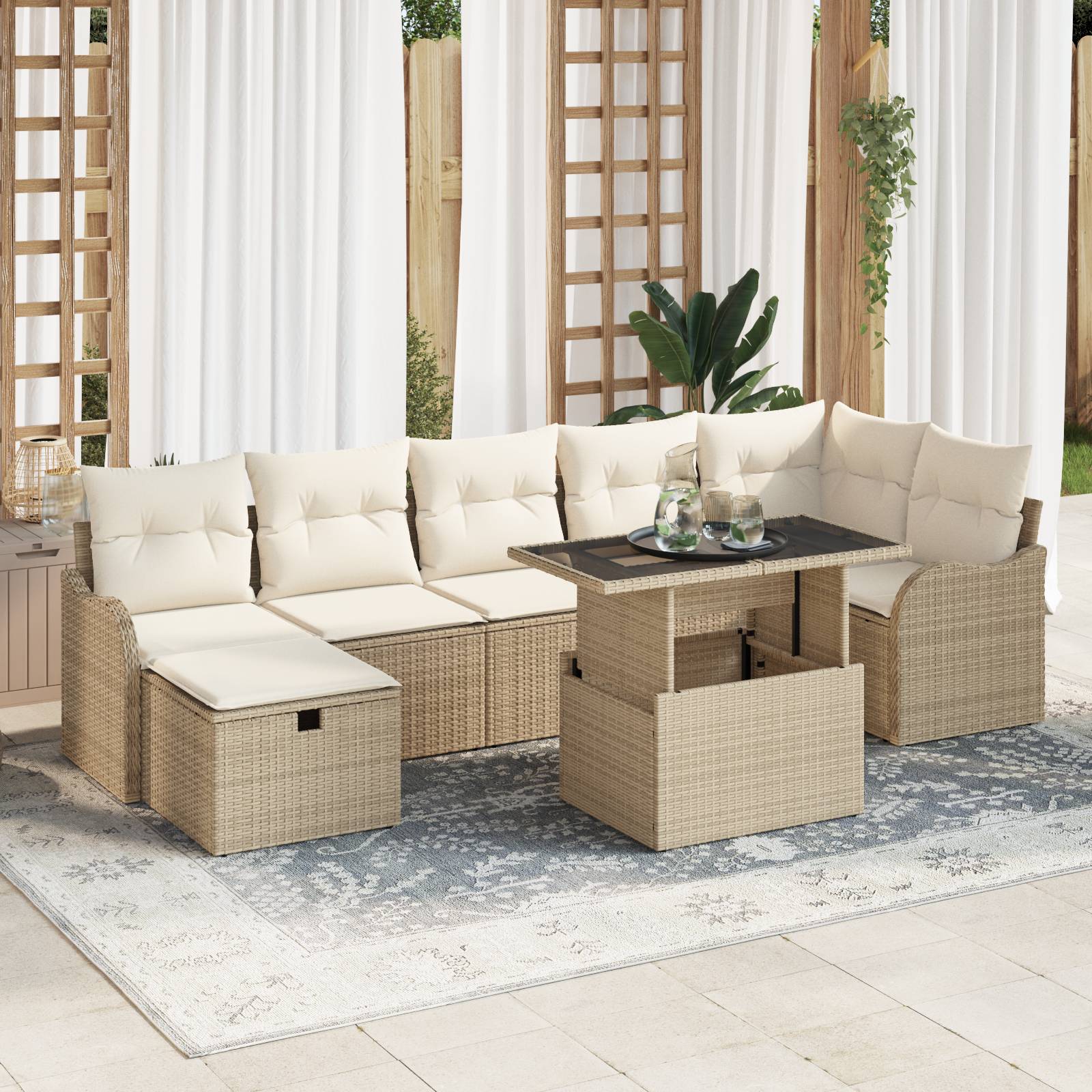 vidaXL 8-teiliges Garten-Sofa-Set mit Kissen Beige Poly Rattan