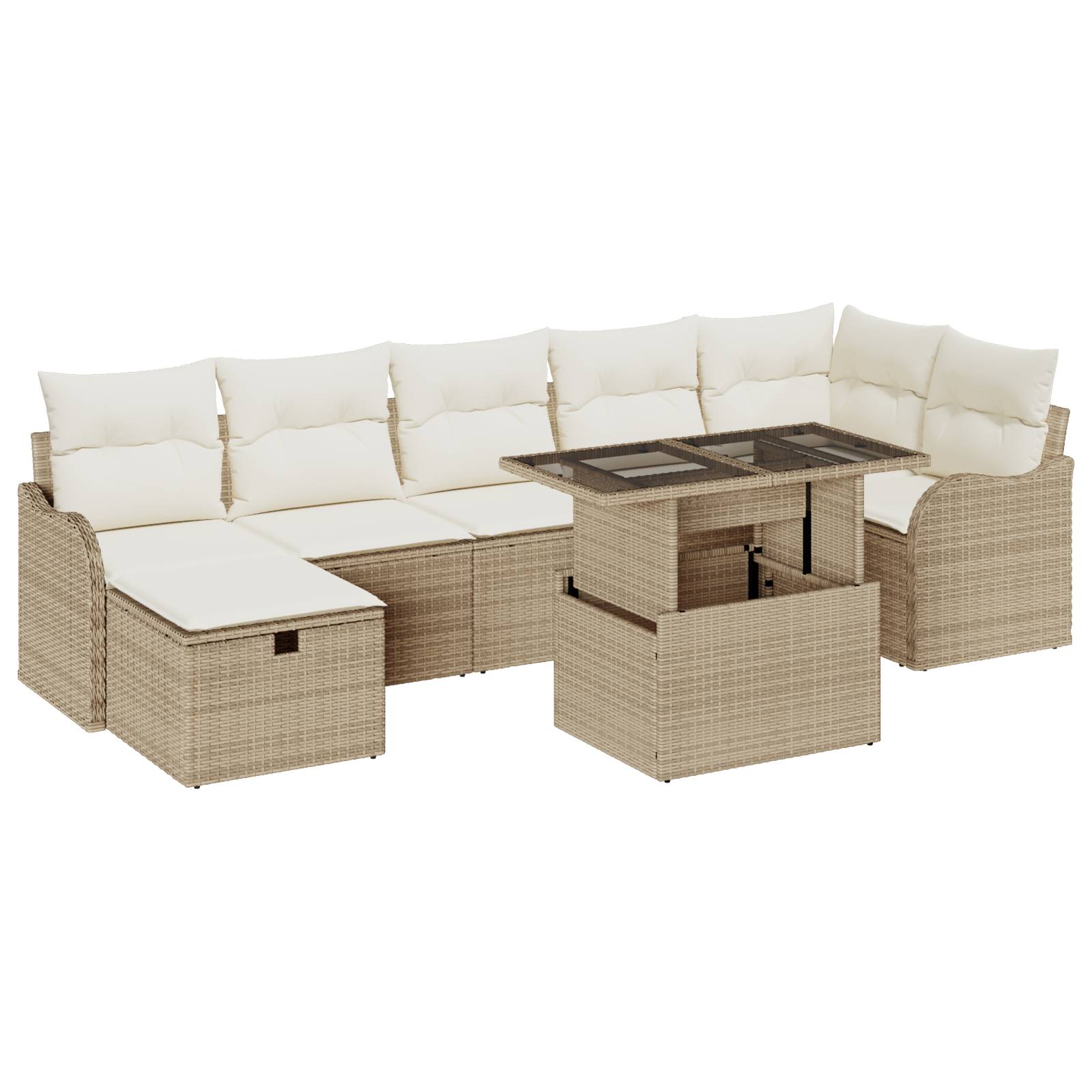 vidaXL 8-teiliges Garten-Sofa-Set mit Kissen Beige Poly Rattan
