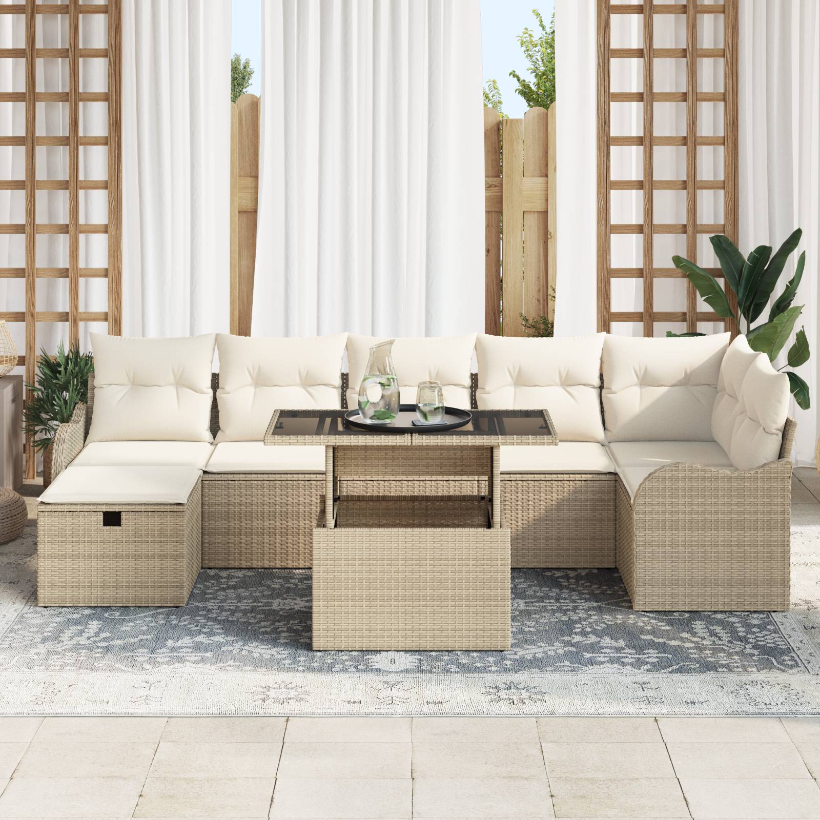 vidaXL 8-teiliges Garten-Sofa-Set mit Kissen Beige Poly Rattan