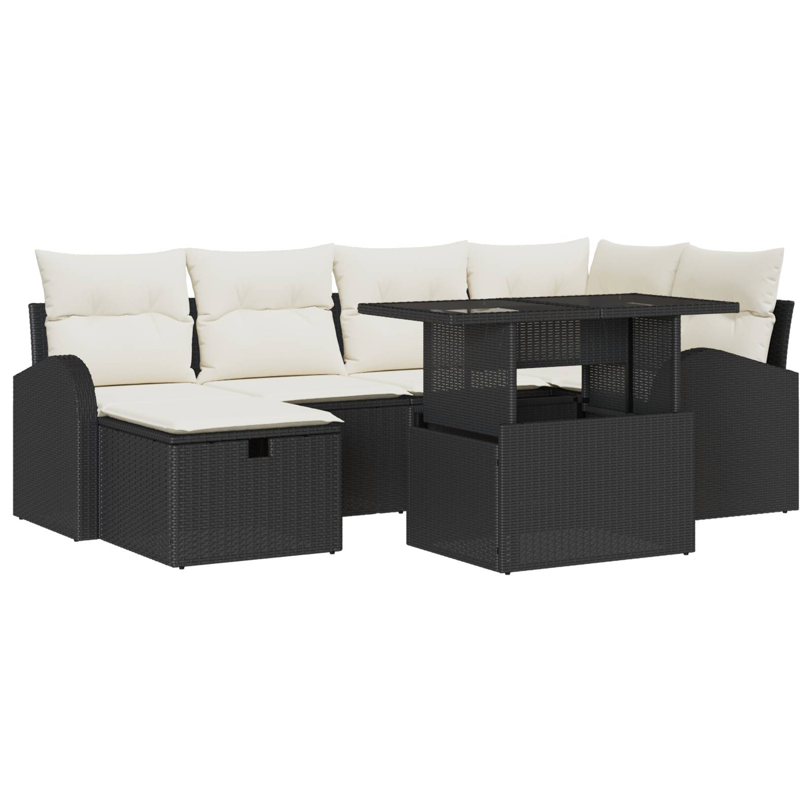 vidaXL 7-teiliges Garten Sofa Set mit Kissen Schwarz Poly Rattan