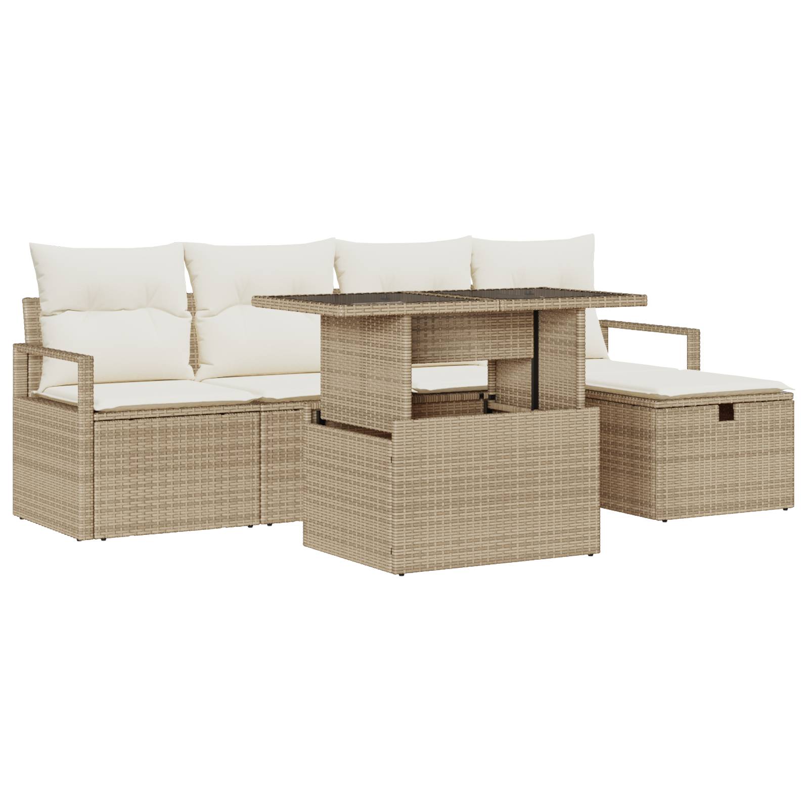 vidaXL 6-teiliges Garten-Sofa-Set mit Kissen Beige Poly-Rattan