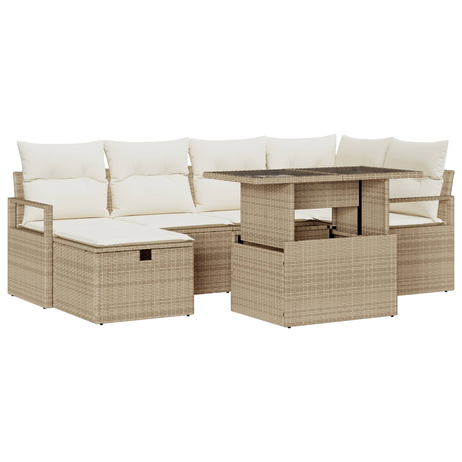 vidaXL 7-teiliges Garten Sofa Set mit Kissen Beige Poly Rattan