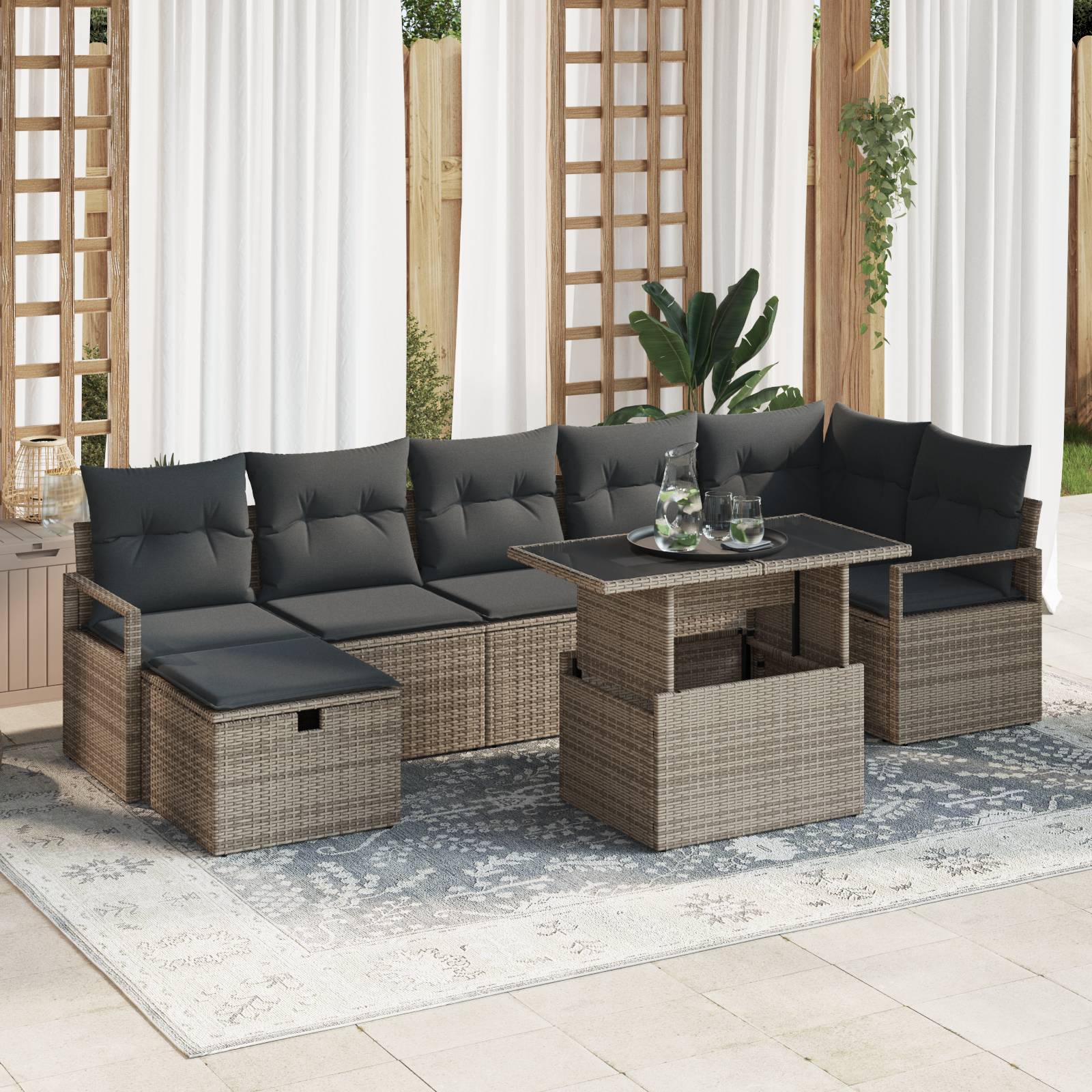 vidaXL 8-teiliges Garten-Sofa-Set mit Kissen Grau Poly-Rattan