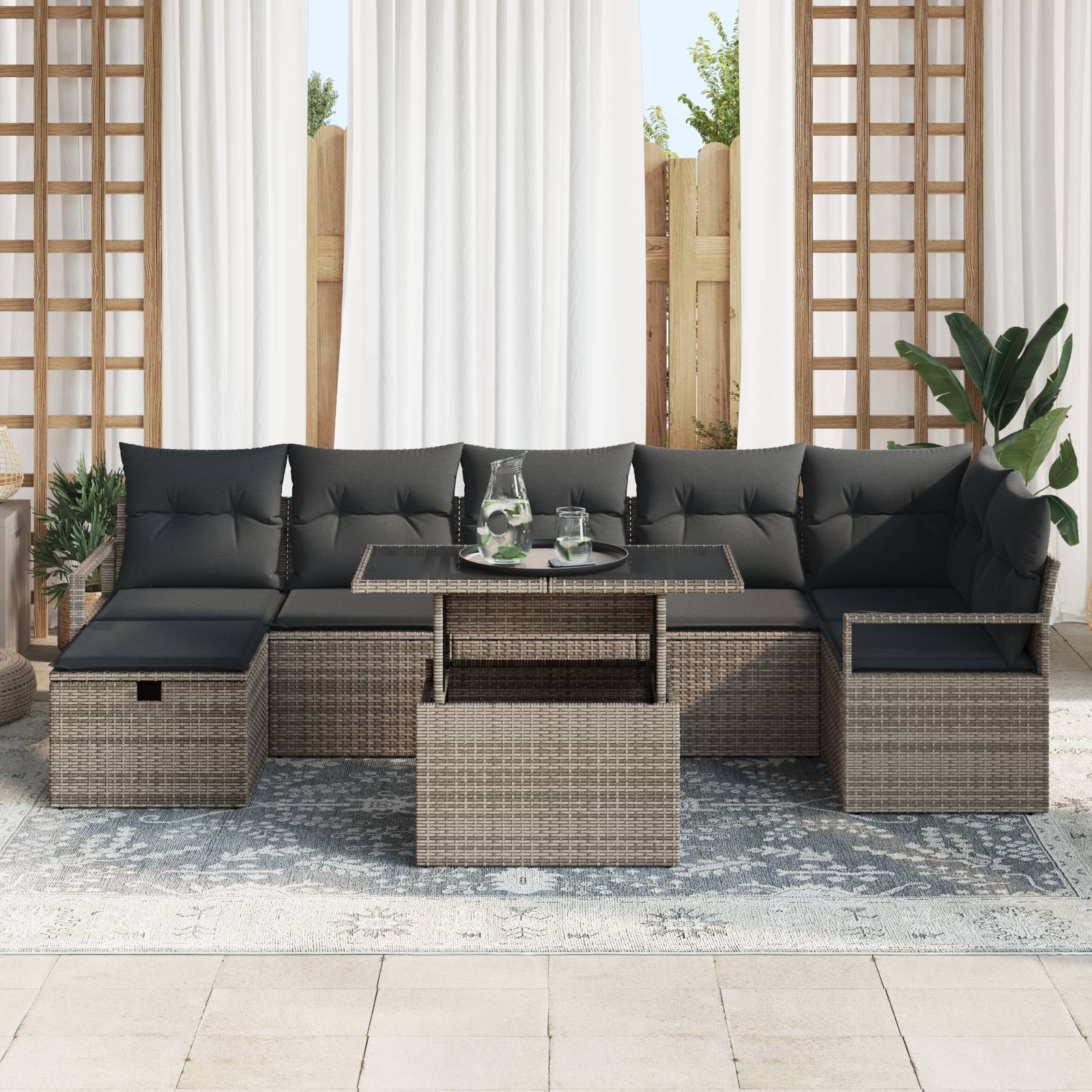 vidaXL 8-teiliges Garten-Sofa-Set mit Kissen Grau Poly-Rattan