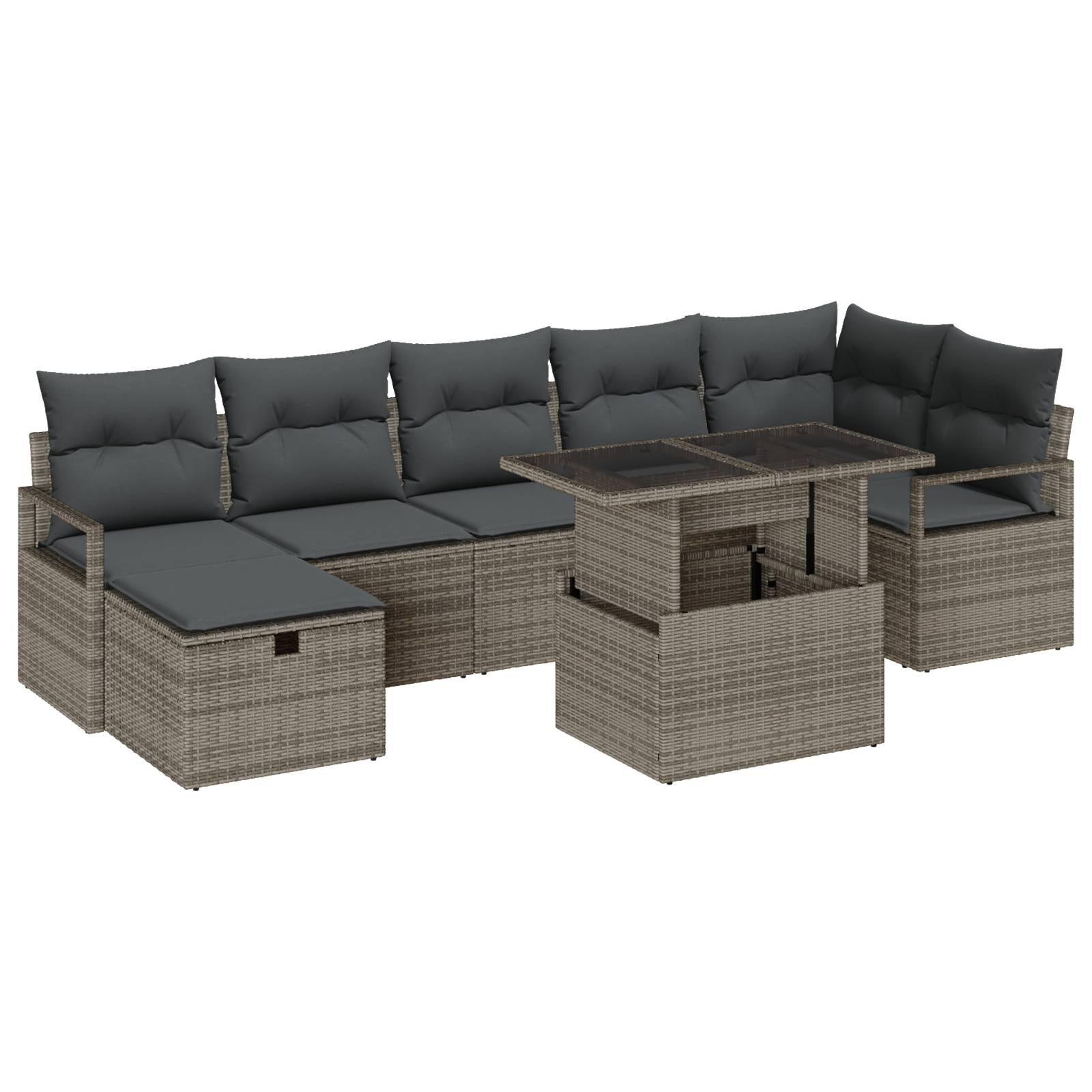 vidaXL 8-teiliges Garten-Sofa-Set mit Kissen Grau Poly-Rattan