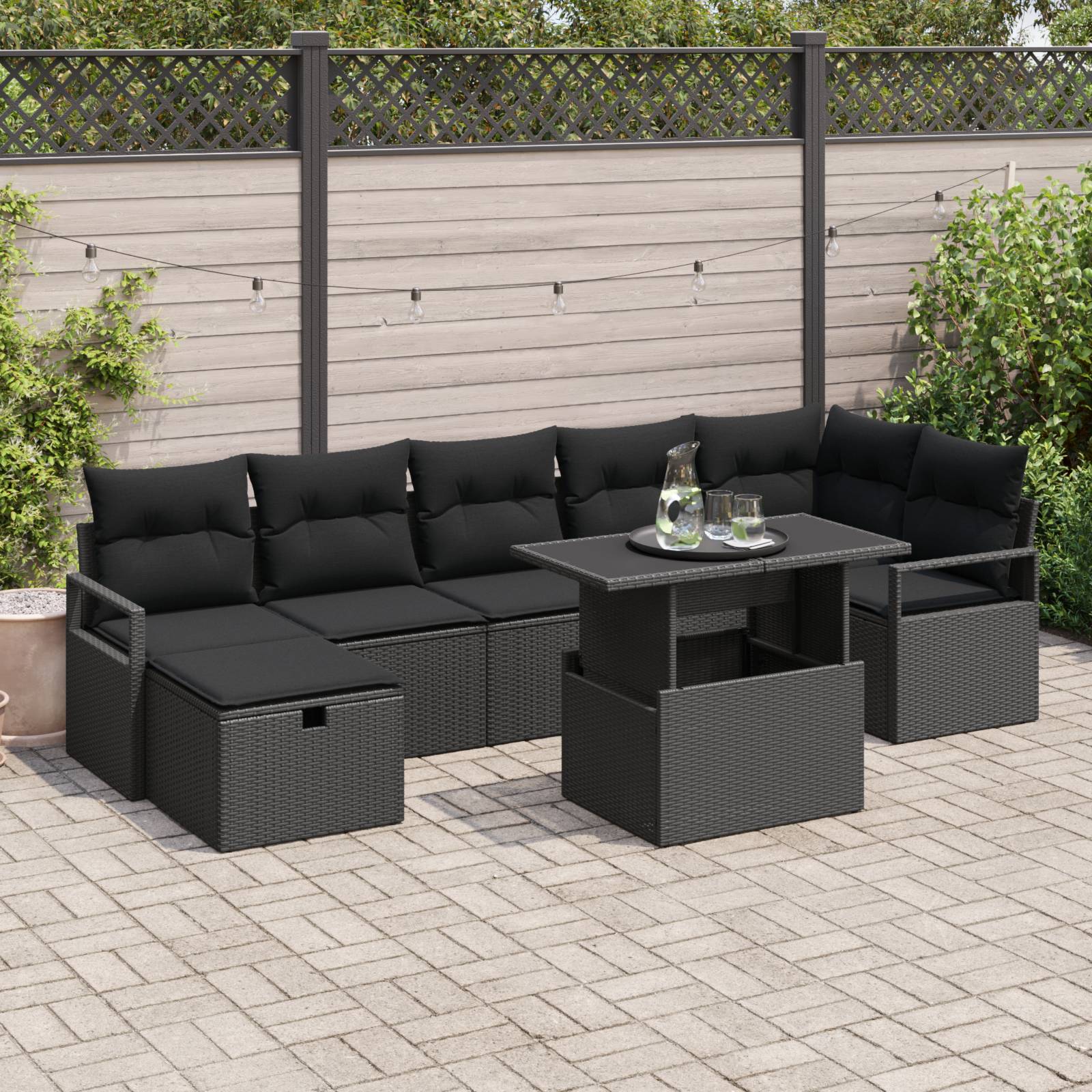 vidaXL 8-Teiliges Garten Sofa Set mit Kissen Schwarz Poly-Rattan