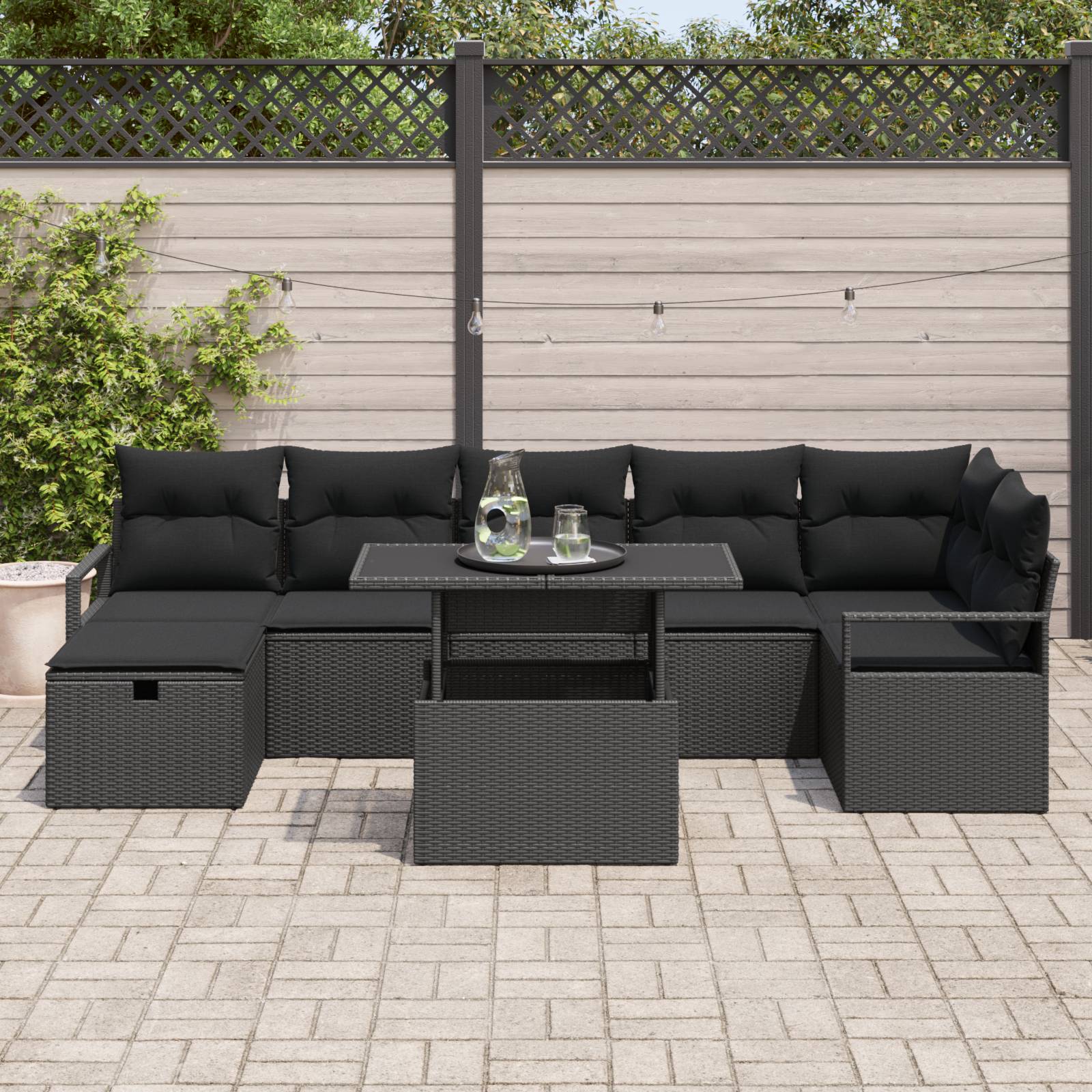 vidaXL 8-Teiliges Garten Sofa Set mit Kissen Schwarz Poly-Rattan