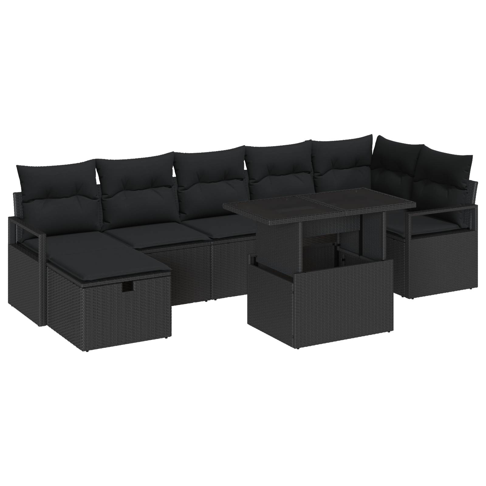 vidaXL 8-Teiliges Garten Sofa Set mit Kissen Schwarz Poly-Rattan