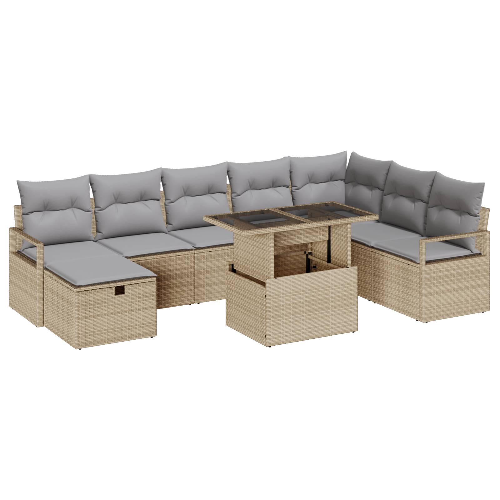 vidaXL 9-teiliges Garten-Sofa-Set mit Kissen Beige Poly Rattan