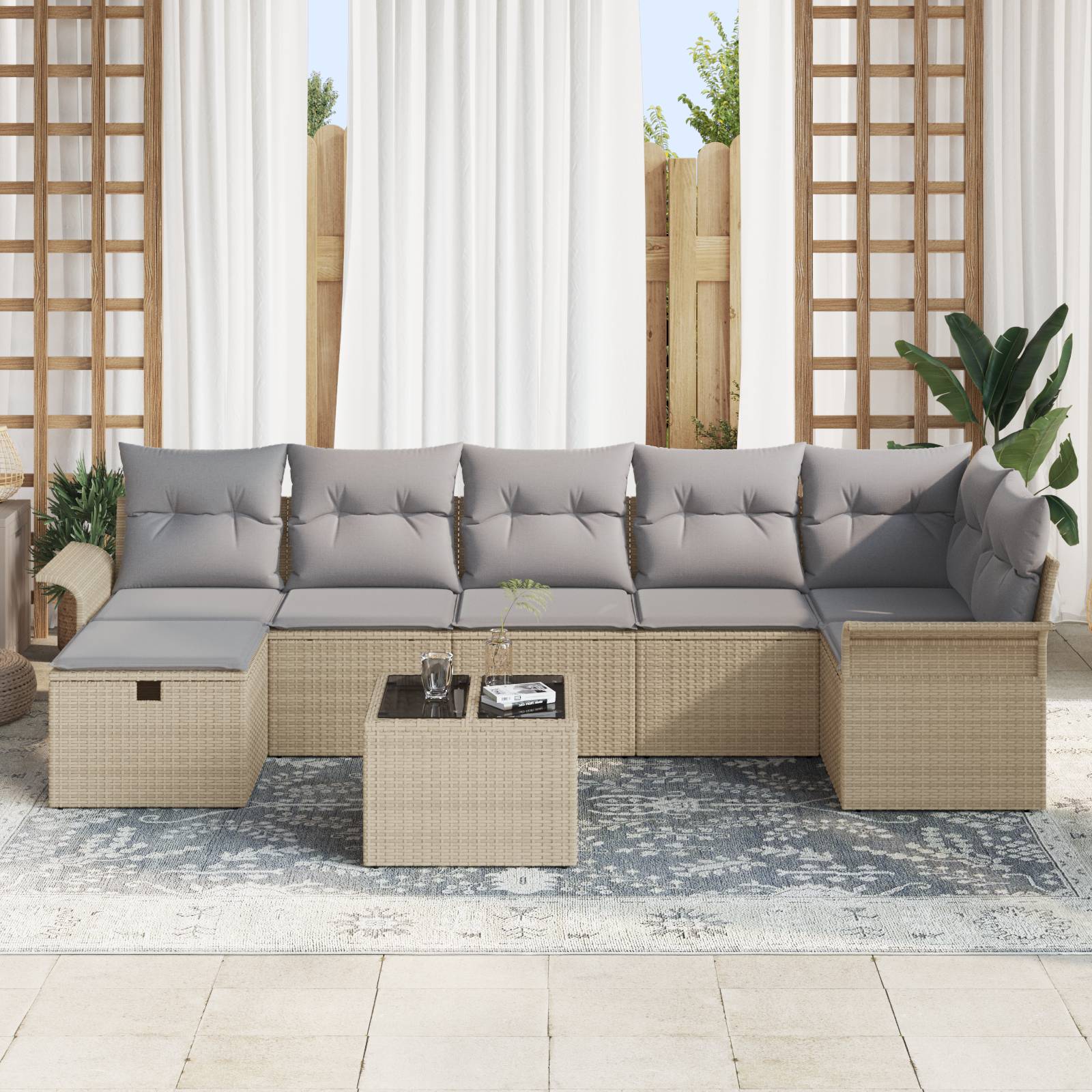vidaXL 8-teiliges Garten Sofa Set mit Kissen in Beigem Poly Rattan