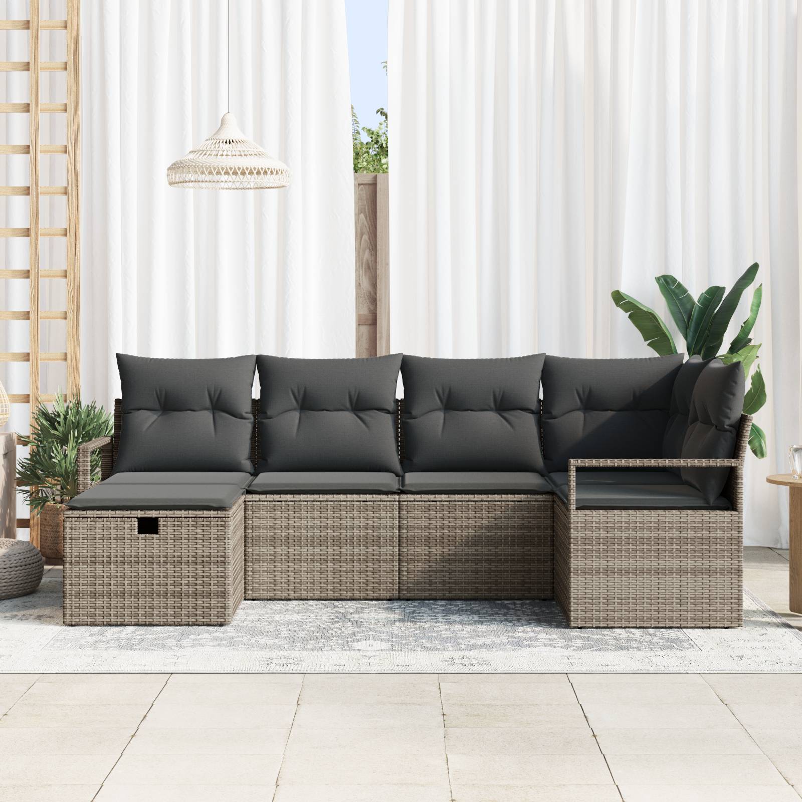 vidaXL 6-teiliges Garten Sofa Set mit Kissen Grau Poly Rattan