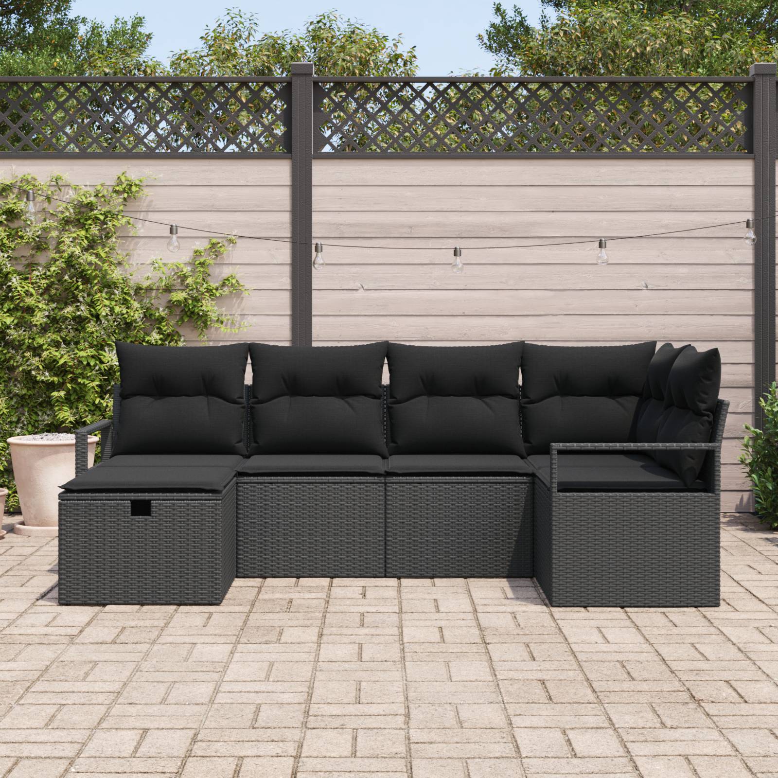 vidaXL 6-tlg. Garten-Sofagarnitur mit Kissen Schwarz Poly Rattan