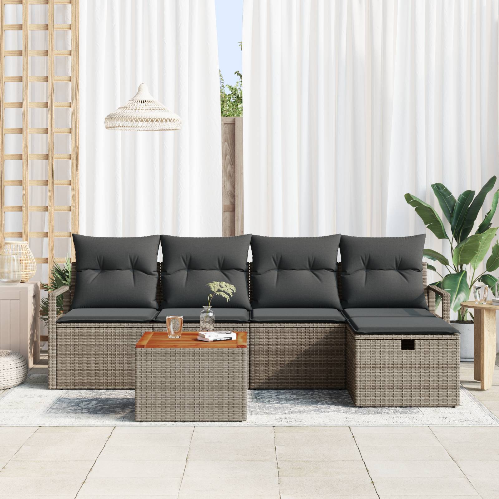 vidaXL 6-tlg. Garten-Sofagarnitur mit Kissen Grau Poly Rattan