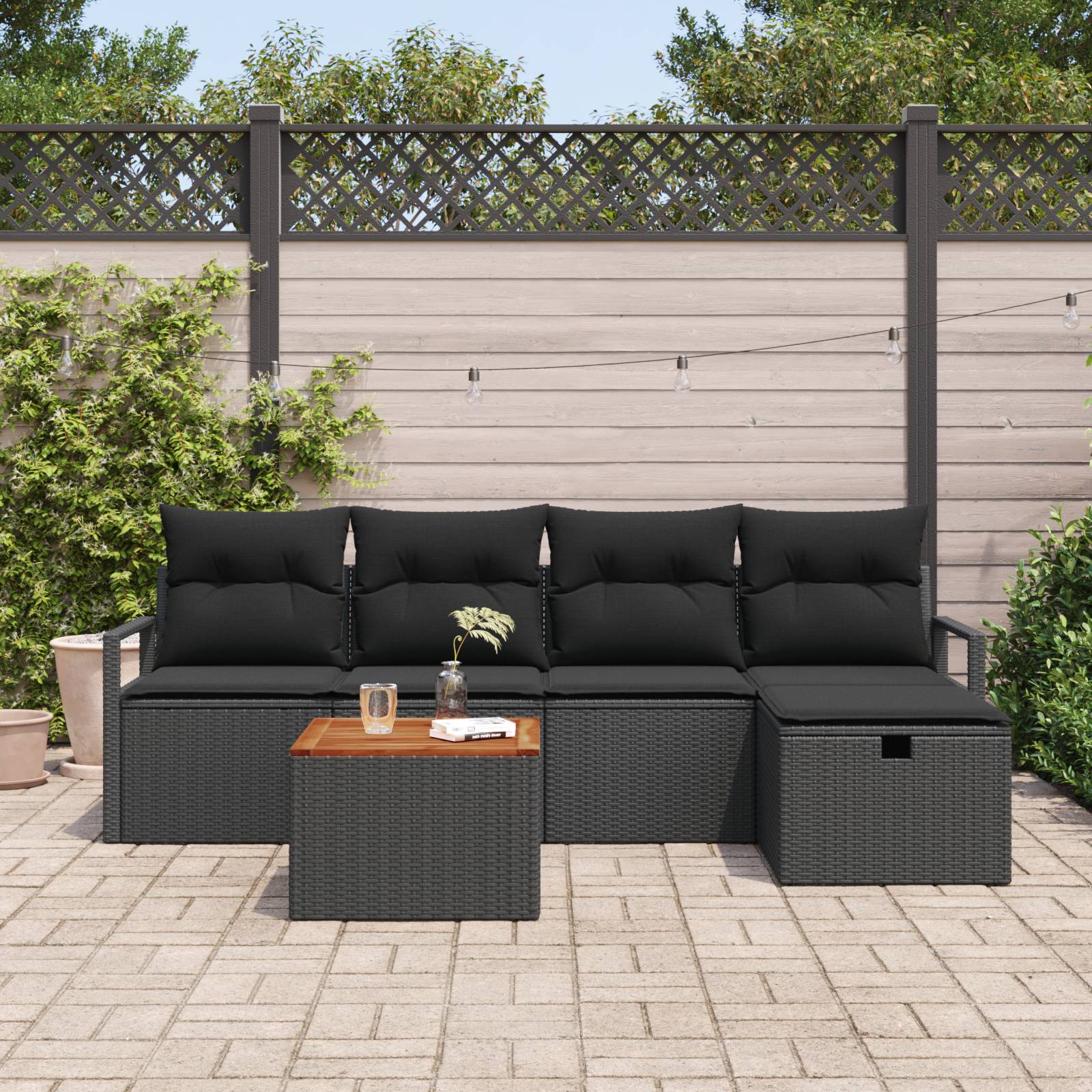 vidaXL 6-teiliges Garten Sofa Set mit Kissen Schwarz Poly Rattan