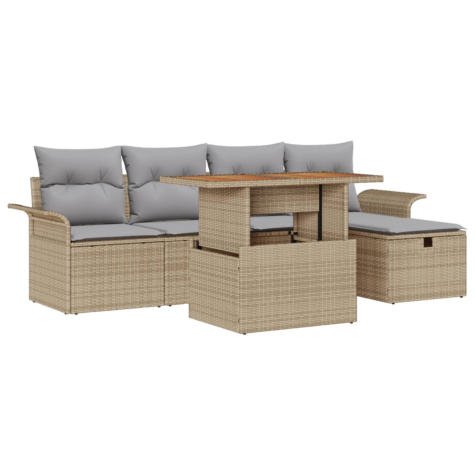 vidaXL 6-teiliges Garten-Sofa-Set mit Kissen Beige Poly-Rattan