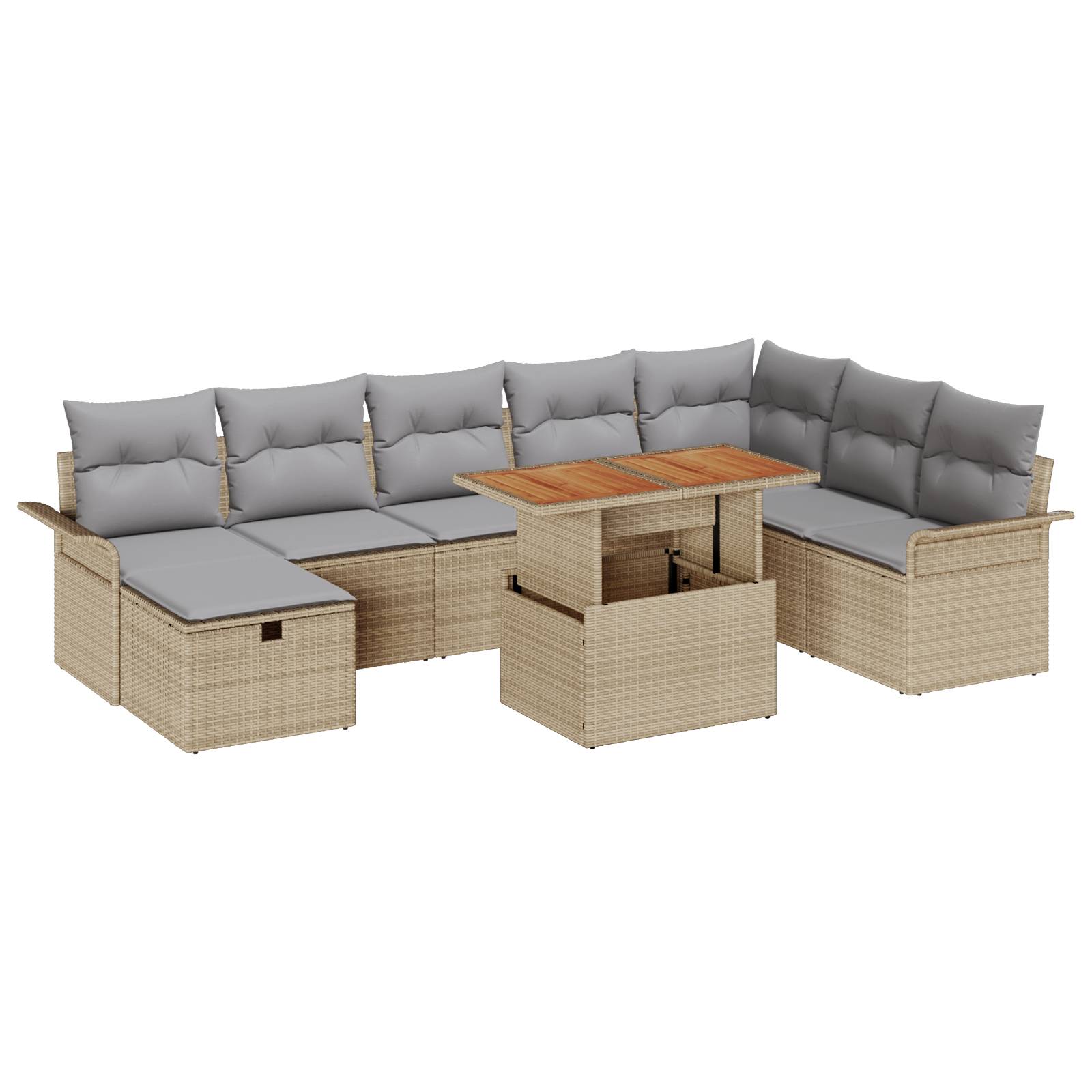 vidaXL 9-teiliges Garten Sofa Set mit Kissen Beige Poly Rattan