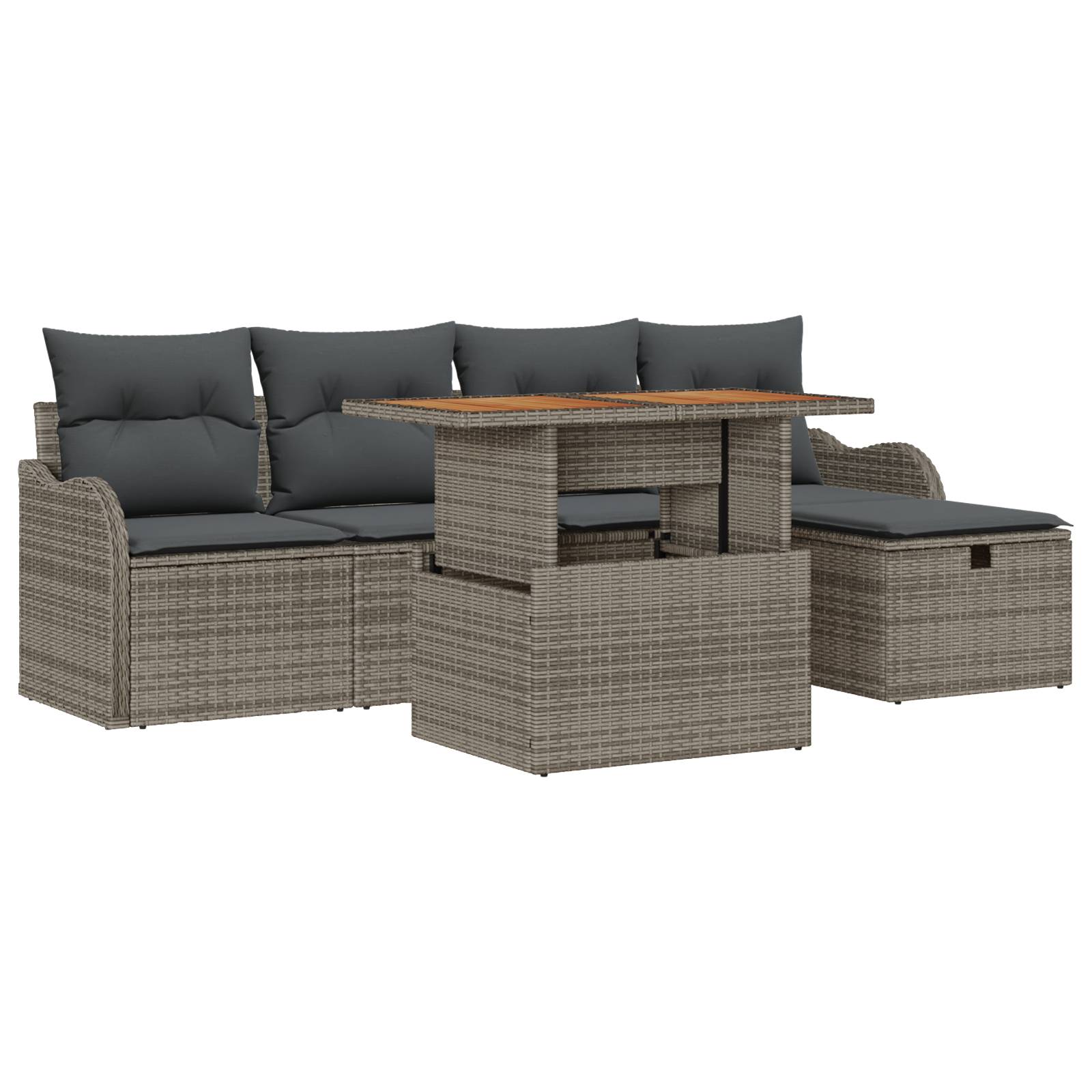 vidaXL 6-teiliges Garten Sofa Set mit Kissen Grau Poly-Rattan