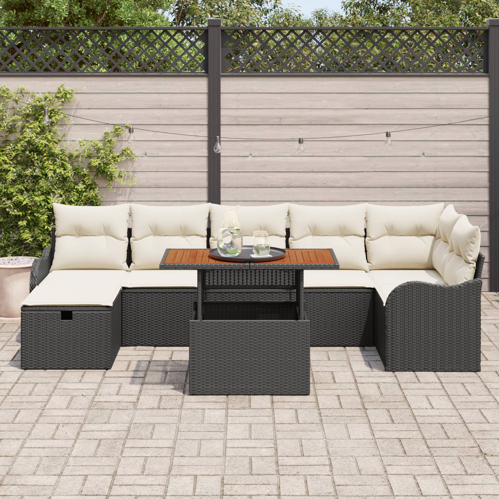 vidaXL 8-teiliges Garten Sofa Set mit Kissen Schwarz Poly Rattan