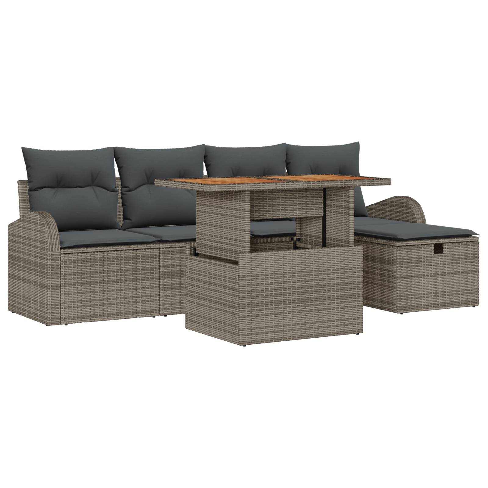 vidaXL 6-teiliges Garten-Sofa-Set mit Kissen Grau Poly-Rattan