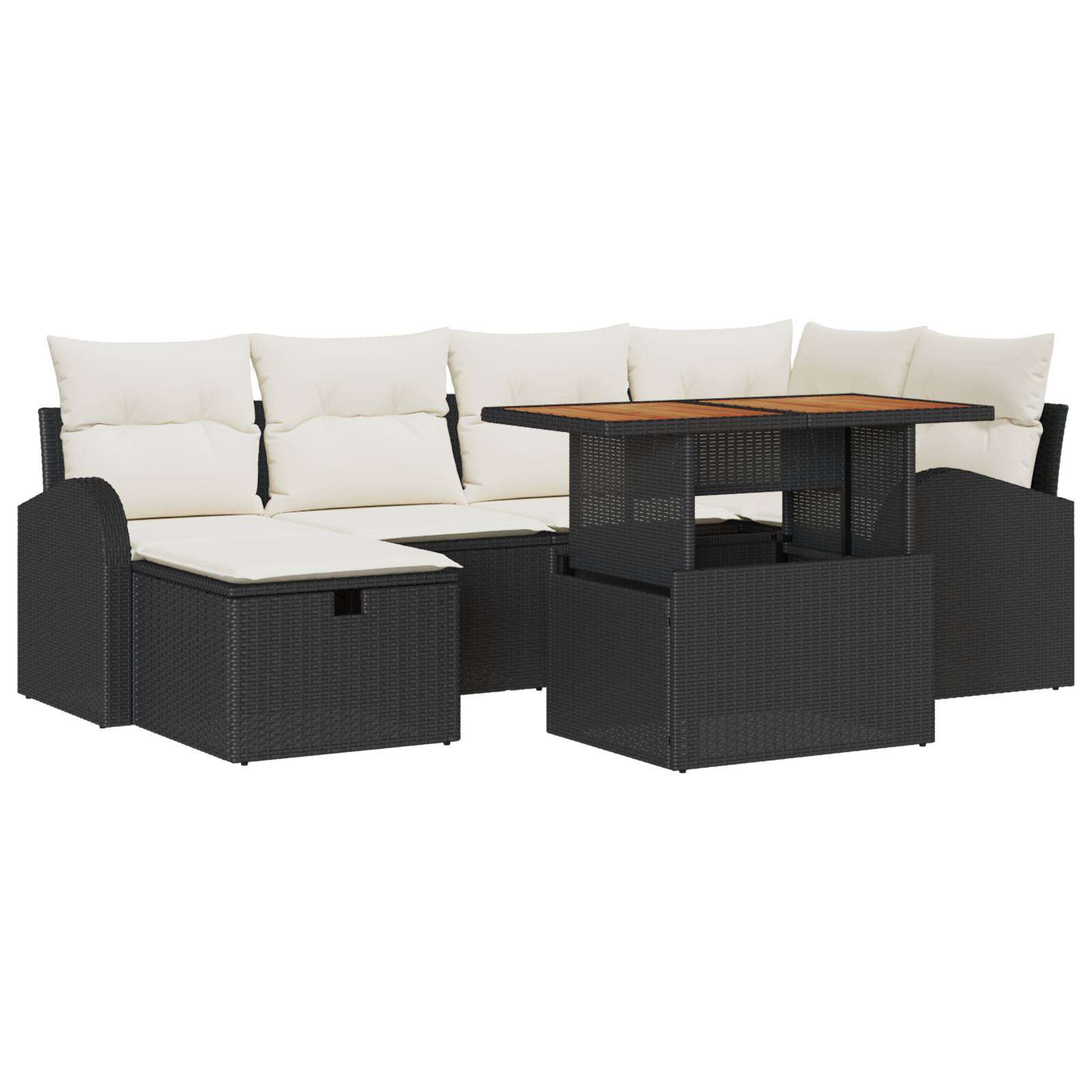 vidaXL 7-teiliges Garten-Sofa-Set mit Kissen Schwarz Poly Rattan