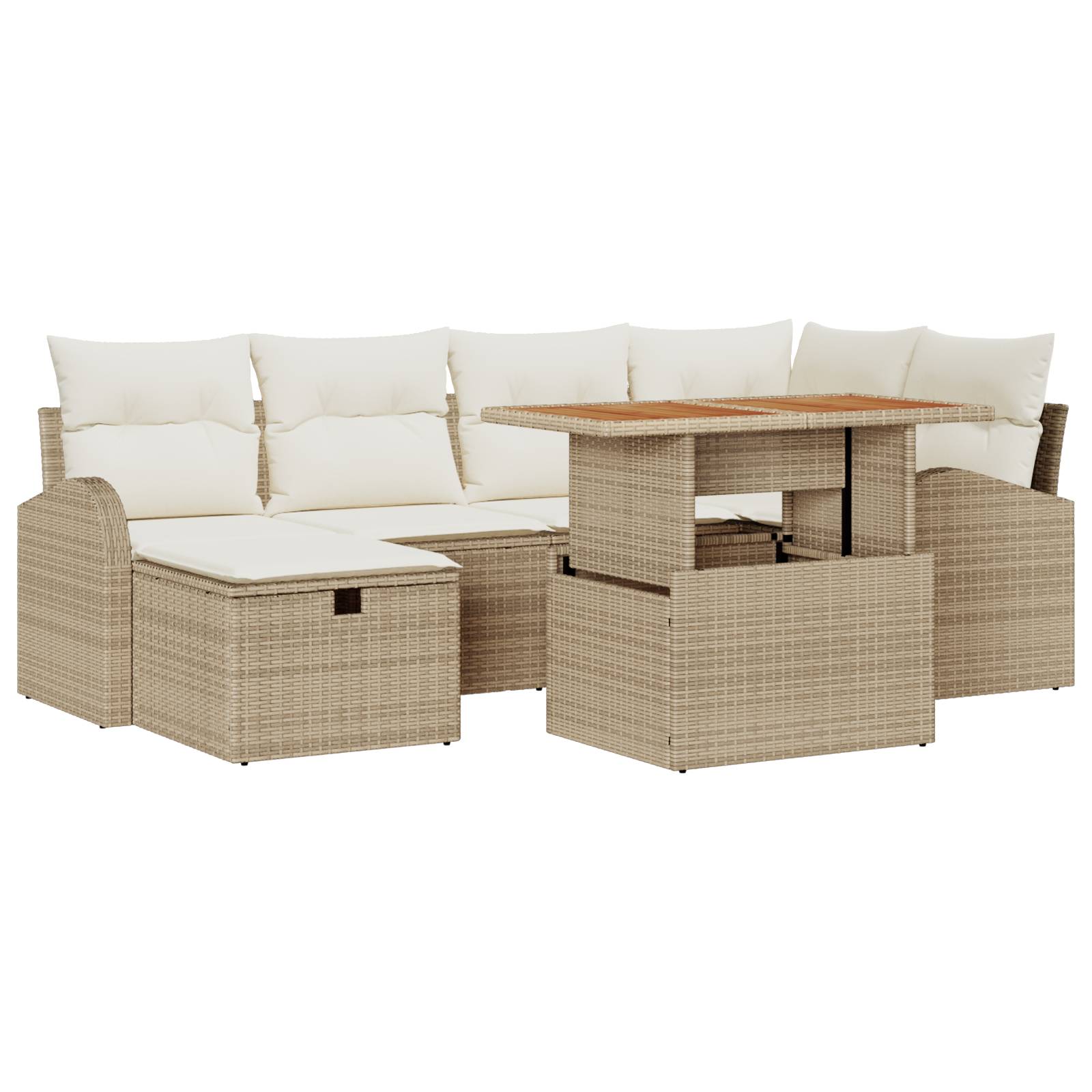 vidaXL 7-teiliges Garten Sofaset mit Kissen Beige Poly Rattan