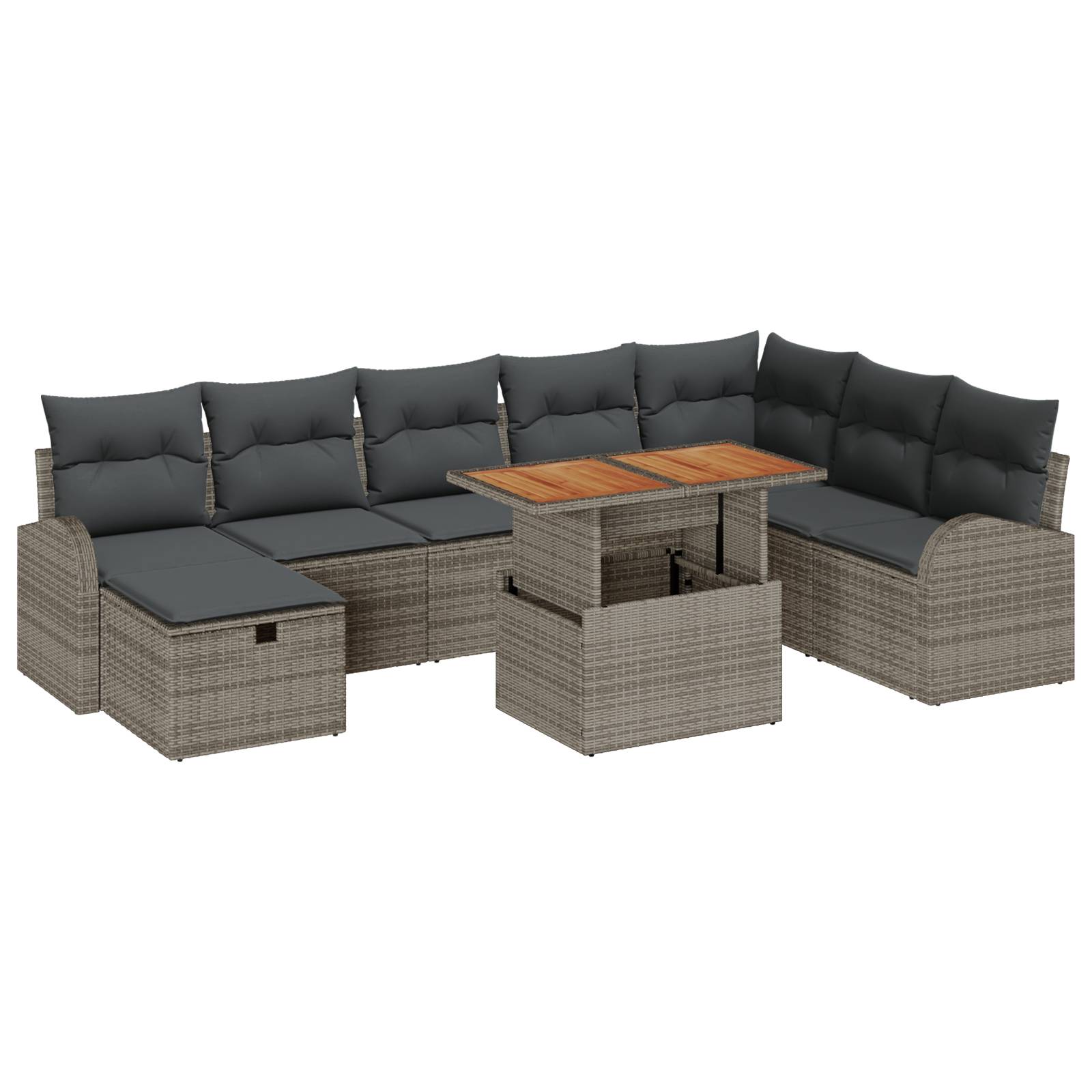 vidaXL 9-tlg. Garten-Sofagarnitur mit Kissen Grau Poly Rattan