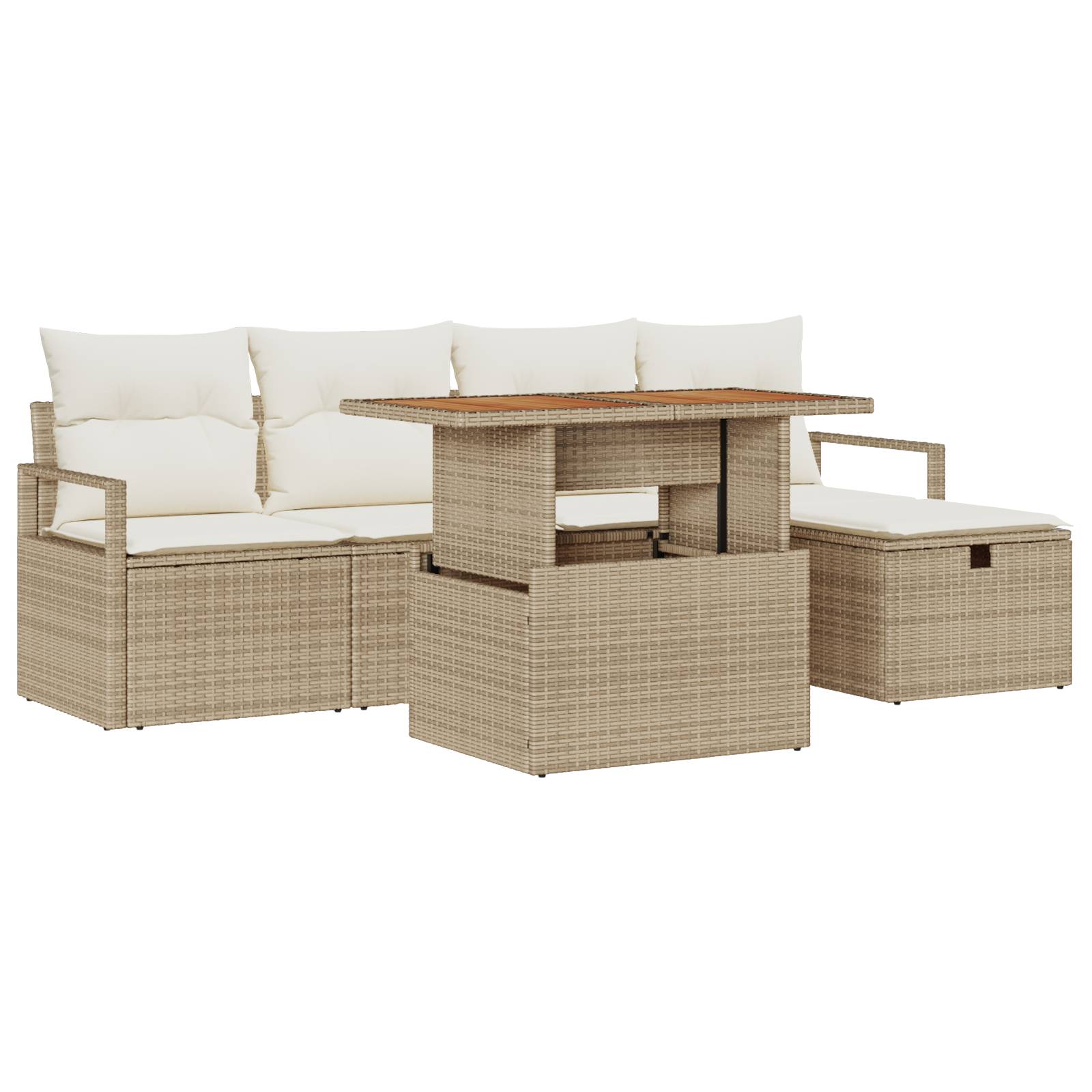 vidaXL 6-teiliges Garten-Sofa-Set mit Kissen Beige Poly-Rattan