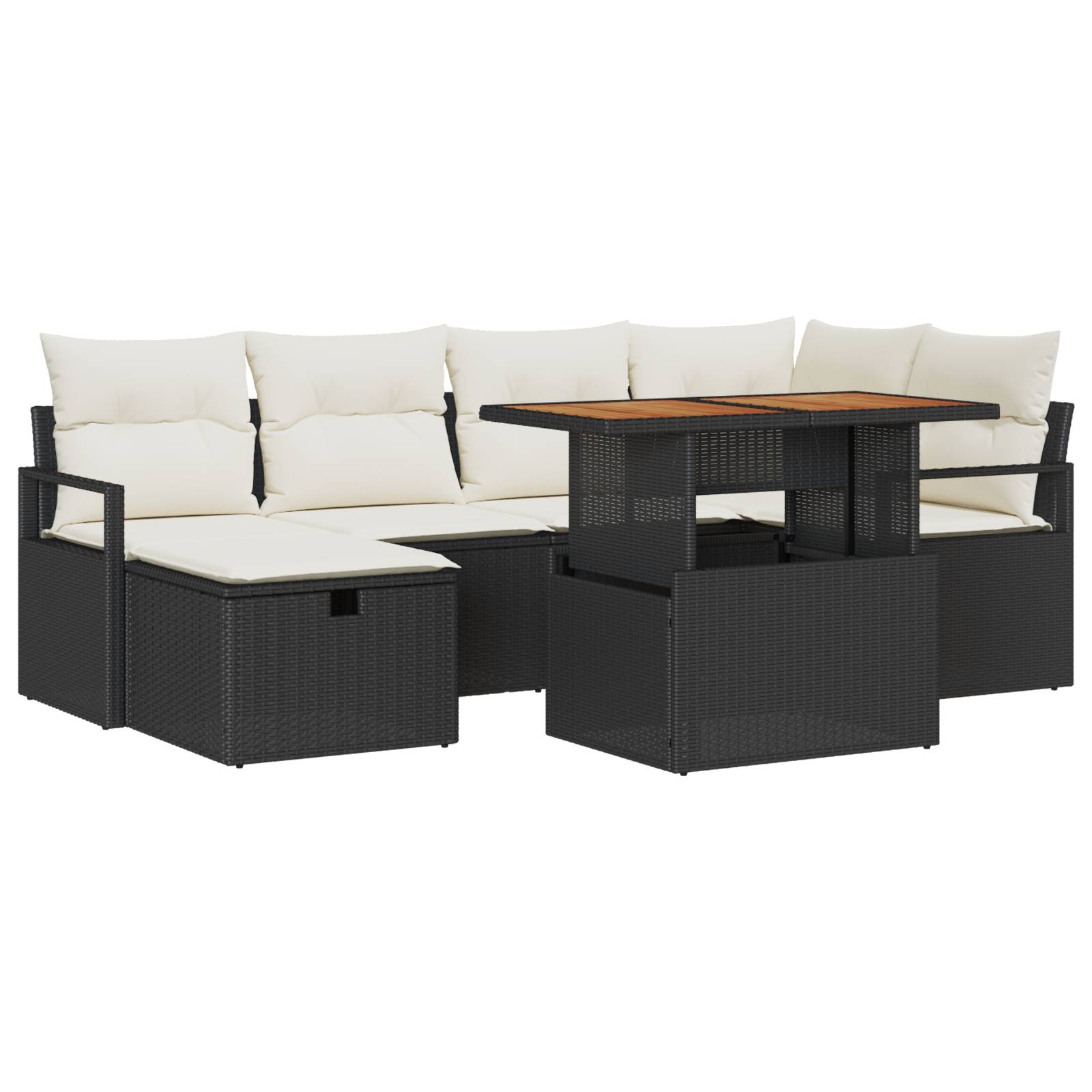 vidaXL 7-teiliges Garten Sofa Set mit Kissen Schwarz Poly Rattan