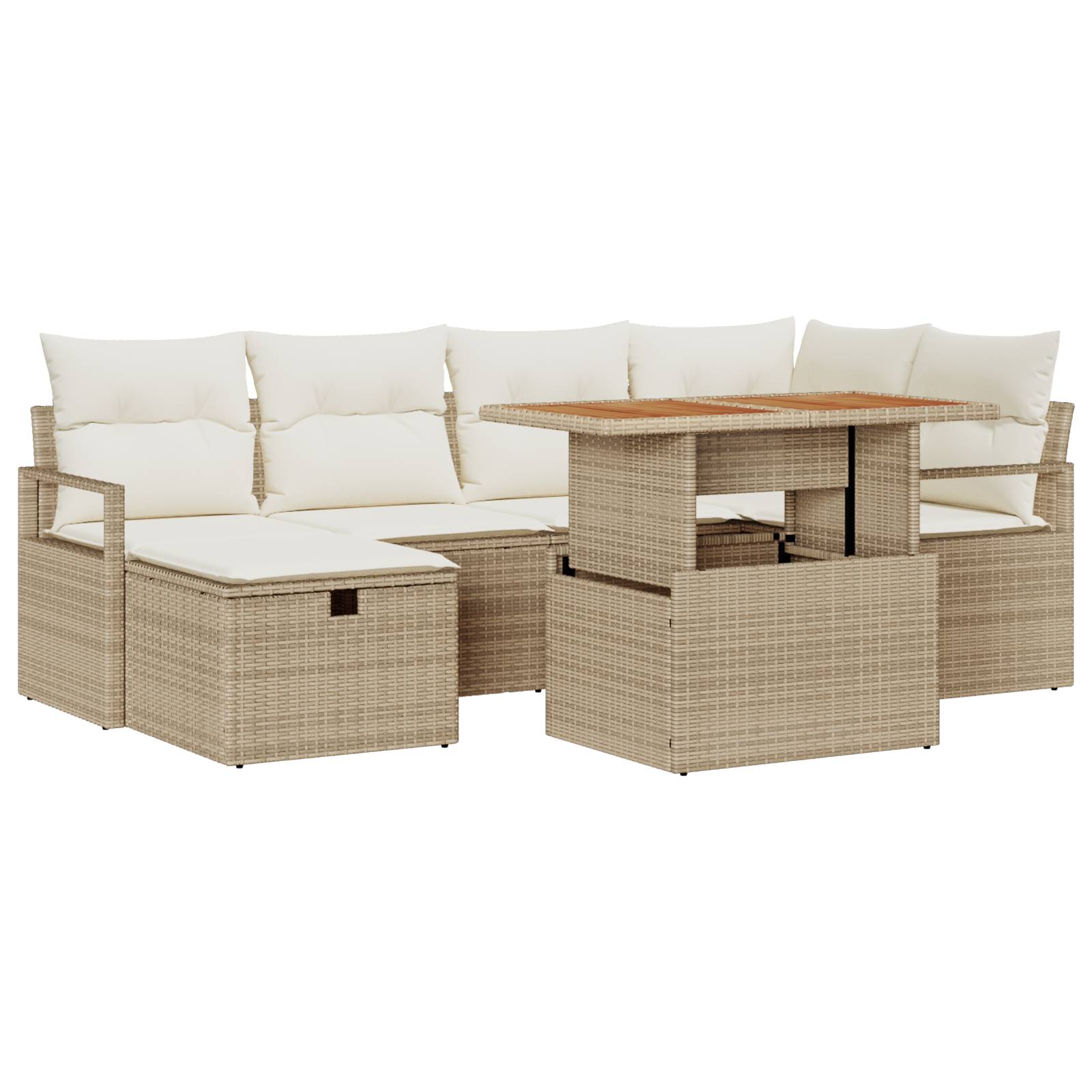 vidaXL 7-teiliges Garten Sofa Set mit Kissen Beige Poly Rattan