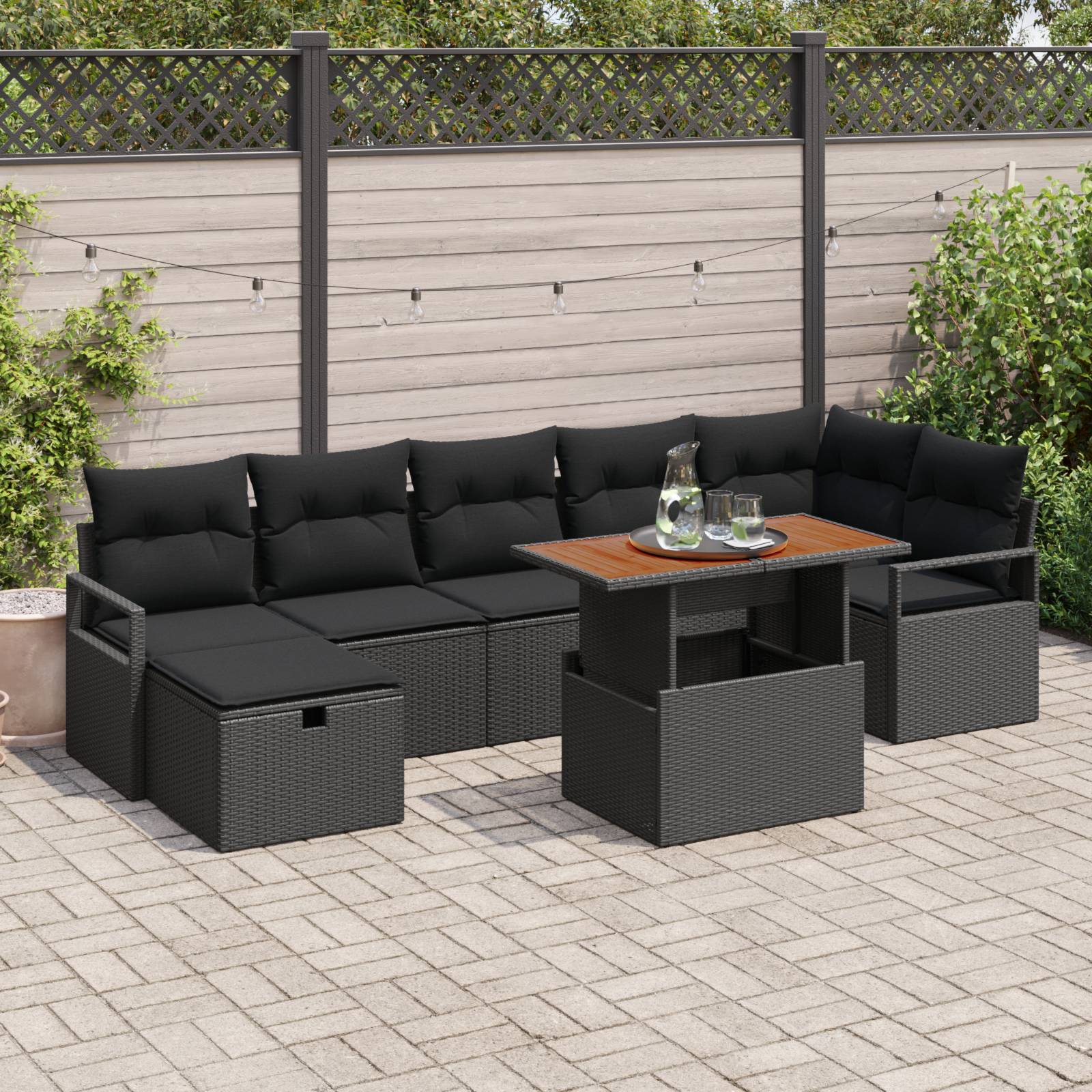 vidaXL 8-teiliges Garten-Sofa-Set mit Kissen Schwarz Poly Rattan