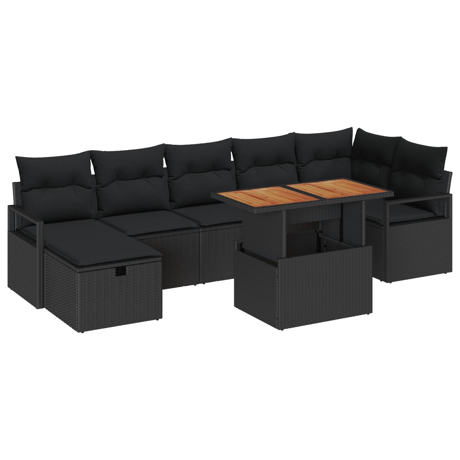 vidaXL 8-teiliges Garten-Sofa-Set mit Kissen Schwarz Poly Rattan