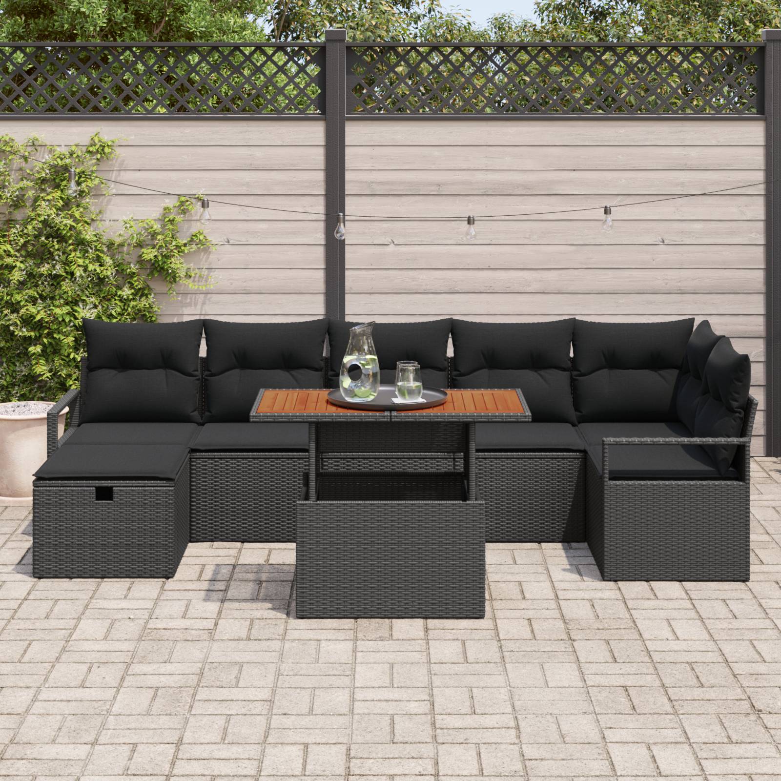 vidaXL 8-teiliges Garten-Sofa-Set mit Kissen Schwarz Poly Rattan