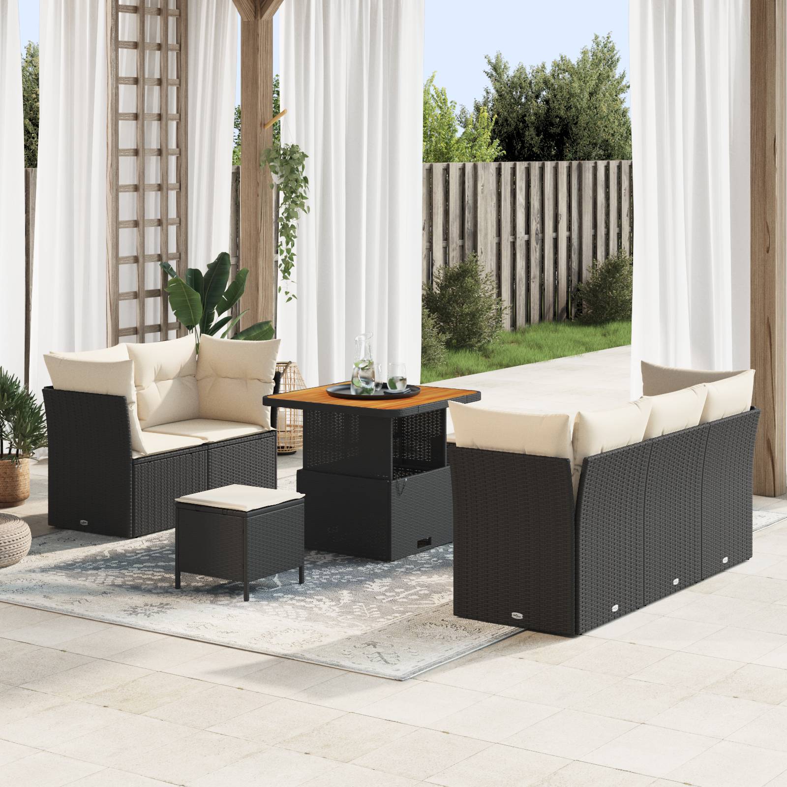 vidaXL 8-teiliges Garten Sofa Set mit Kissen Schwarzes Poly Rattan Akazie